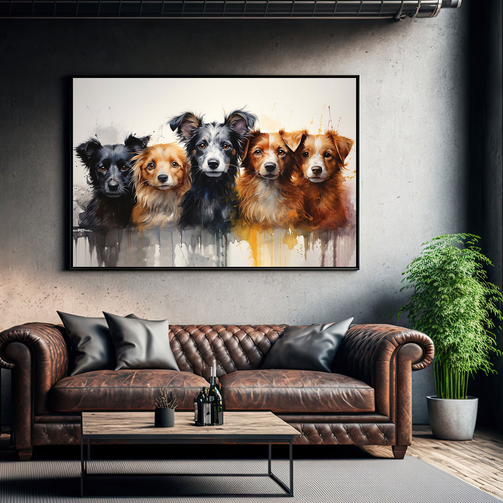 Dogs Canvas painting with frame Big Size Wall Art for living room,Bedroom,Drawing room,Hotels