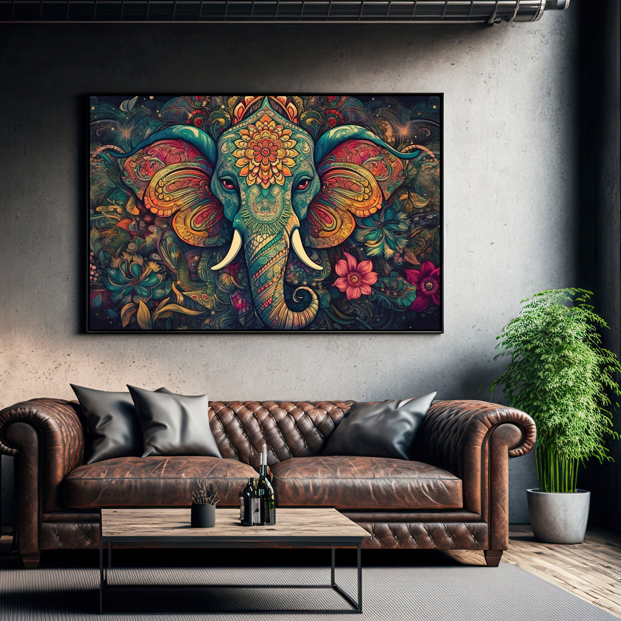 Ganesh ji Canvas painting with frame Big Size Wall Art for living room,Bedroom,Drawing room,Hotels