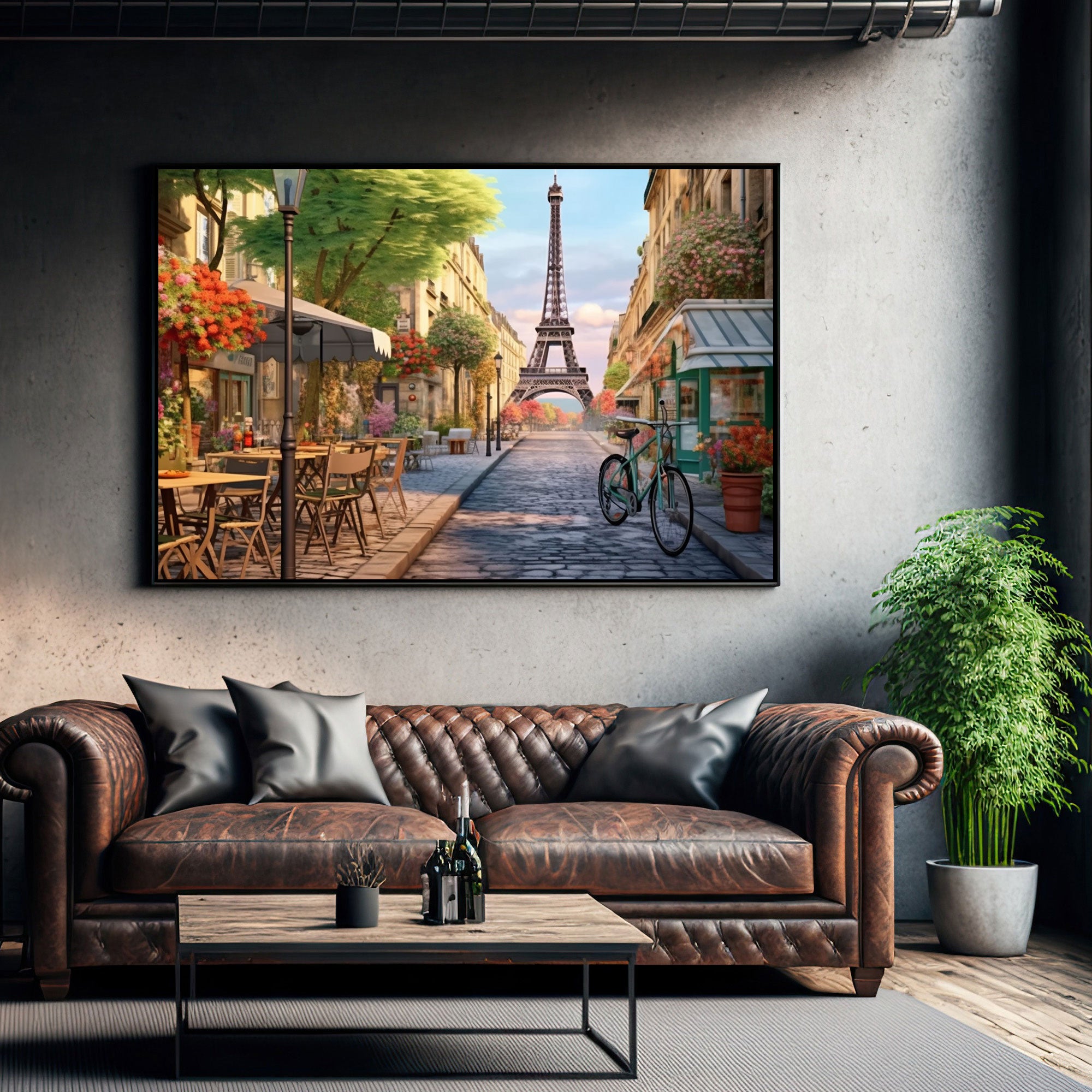 Cafe paris Canvas painting with frame Big Size Wall Art for living room,Bedroom,Drawing room,Hotels
