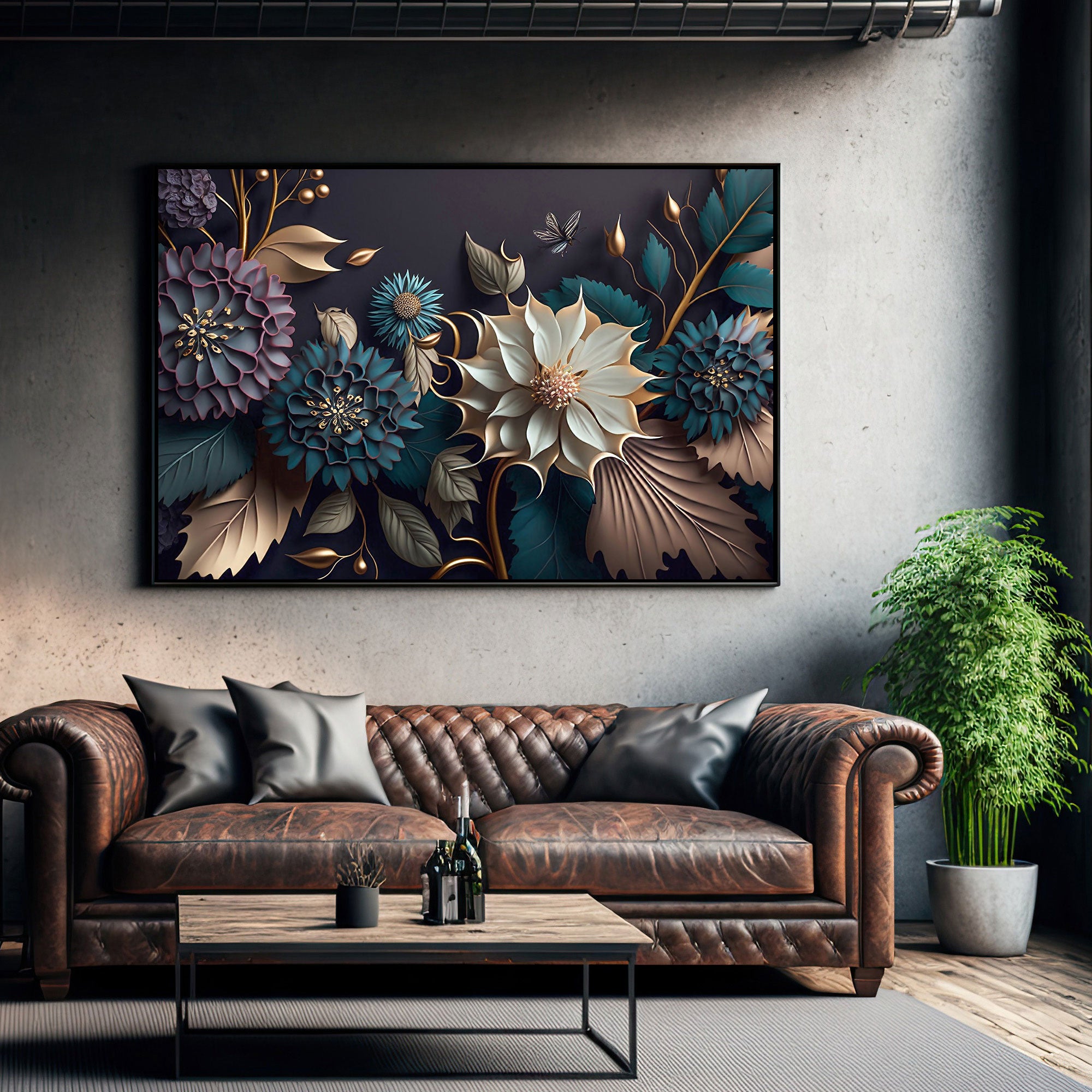 3D flowers Canvas painting with frame Big Size Wall Art for living room,Bedroom,Drawing room,Hotels
