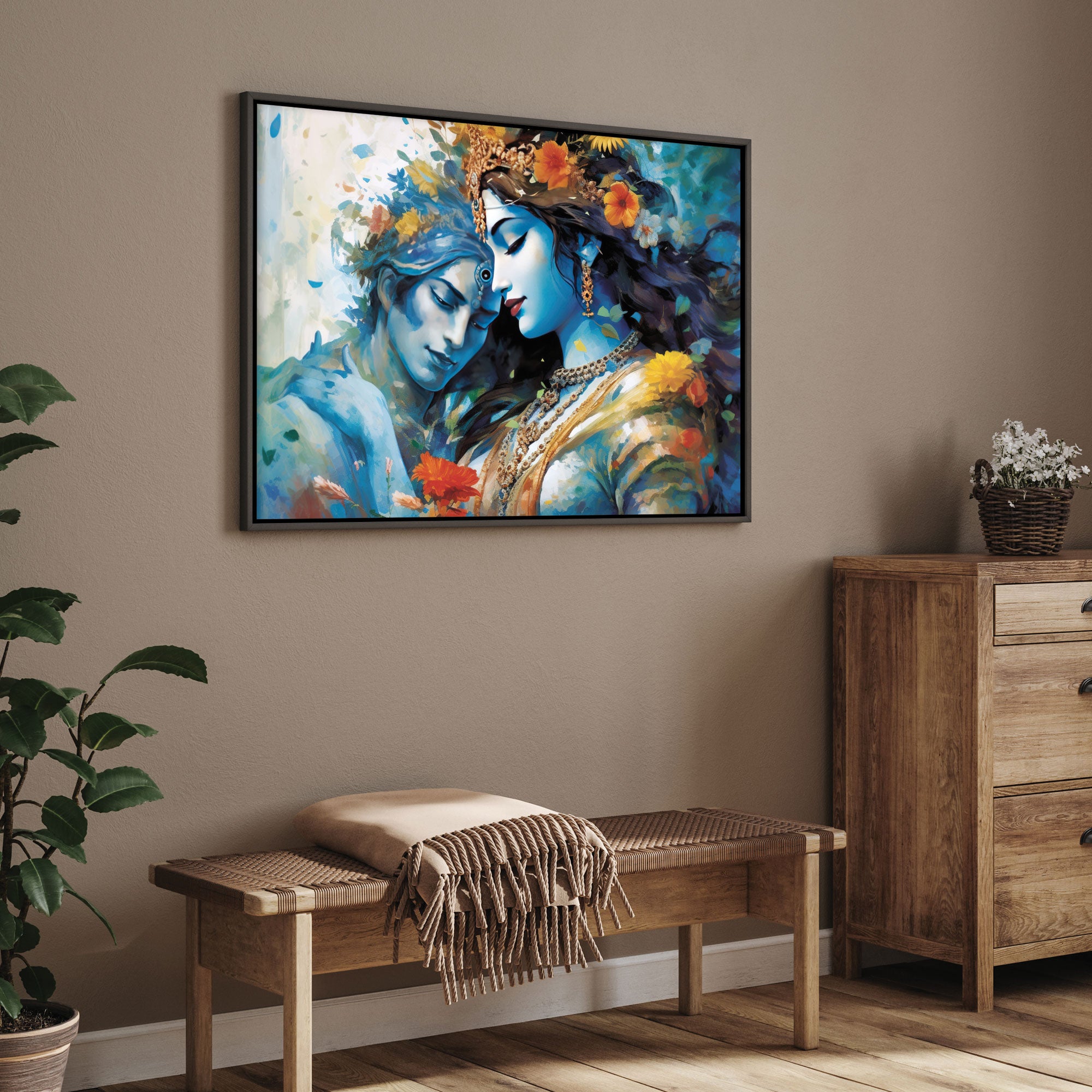 Radha krishan Canvas painting with frame Big Size Wall Art for living room,Bedroom,Drawing room,Hotels
