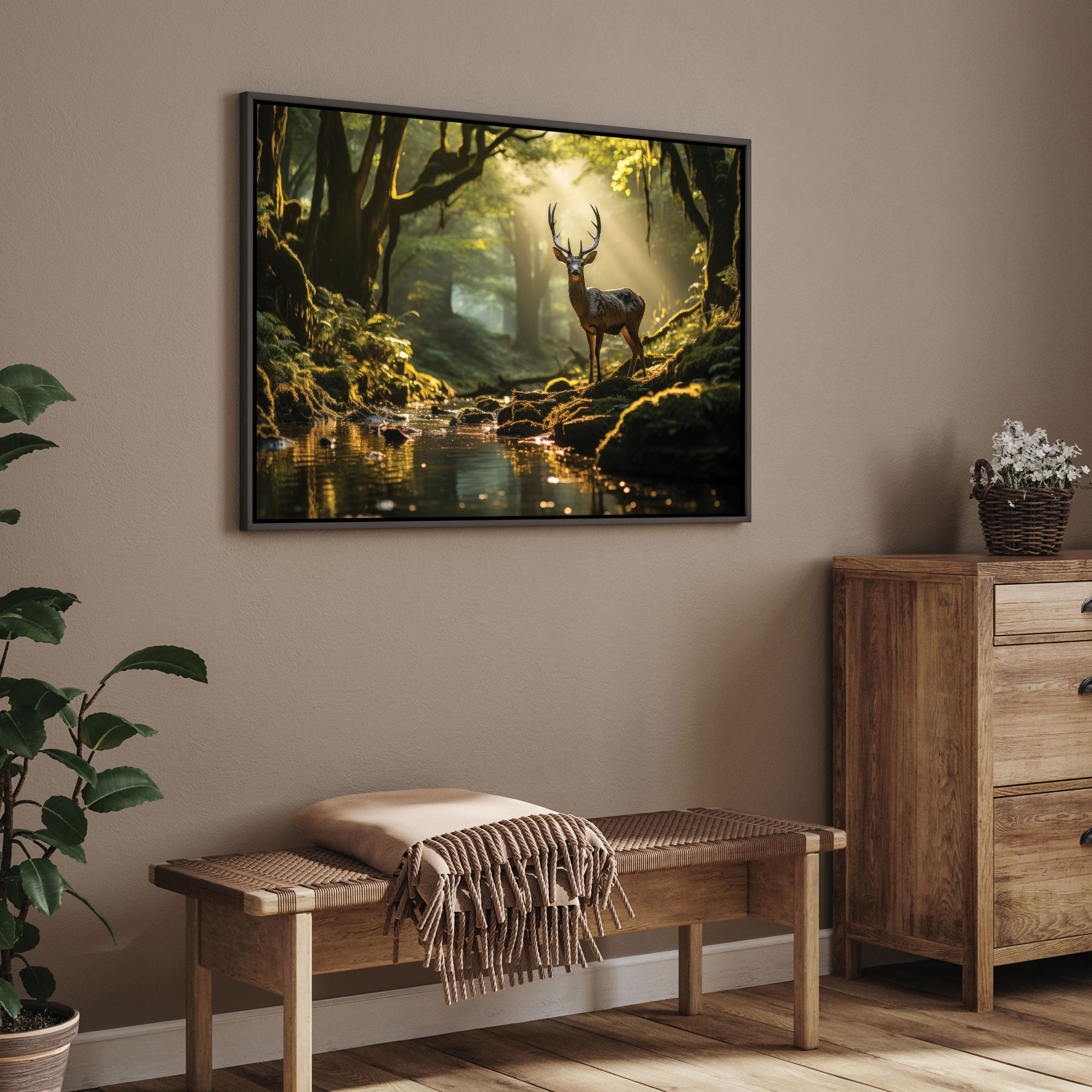 Deer forest Canvas painting with frame Big Size Wall Art for living room,Bedroom,Drawing room,Hotels