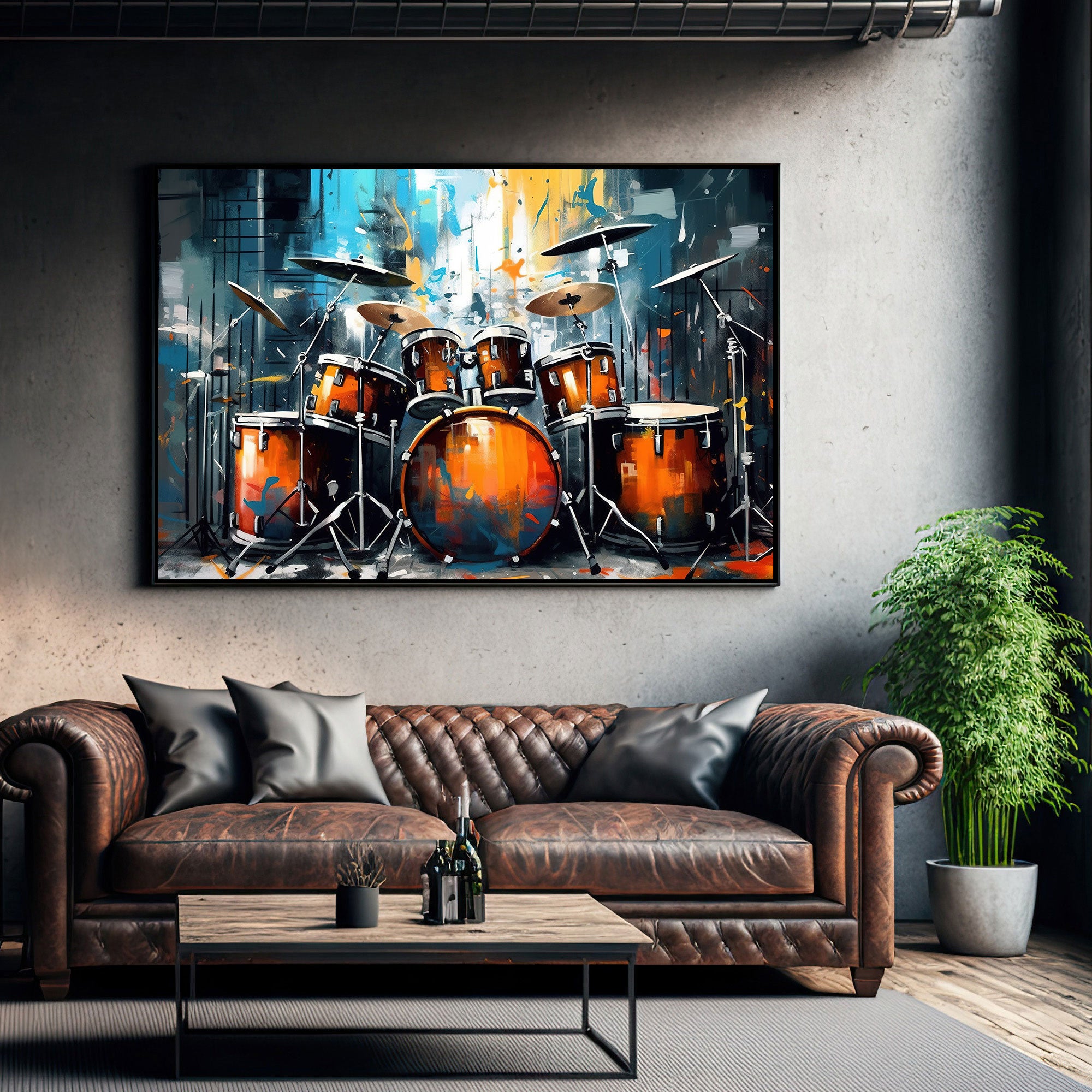 Drumset Canvas painting with frame Big Size Wall Art for living room,Bedroom,Drawing room,Hotels