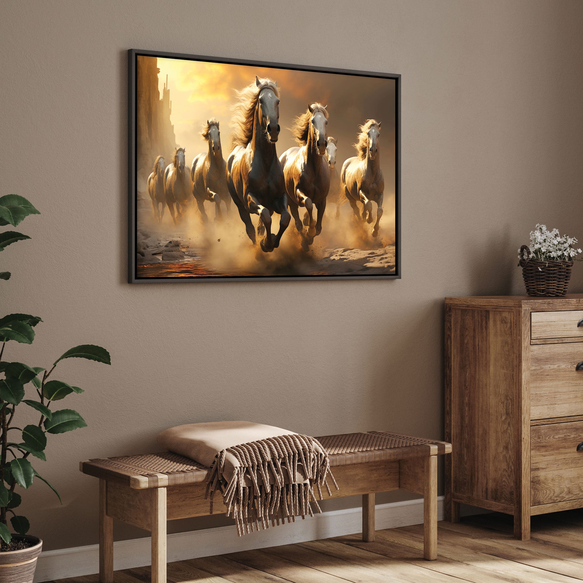 Vastu 7 running horses Canvas painting Big Size Wall Art for living room,Bedroom,Drawing room,Hotels