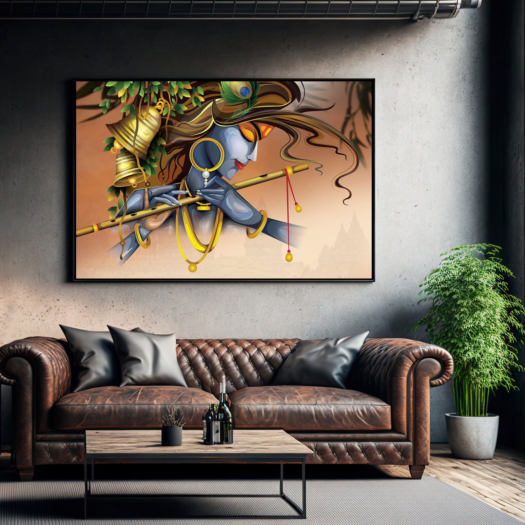 Lord krishna Canvas painting with frame Big Size Wall Art for living room,Bedroom,Drawing room,Hotels