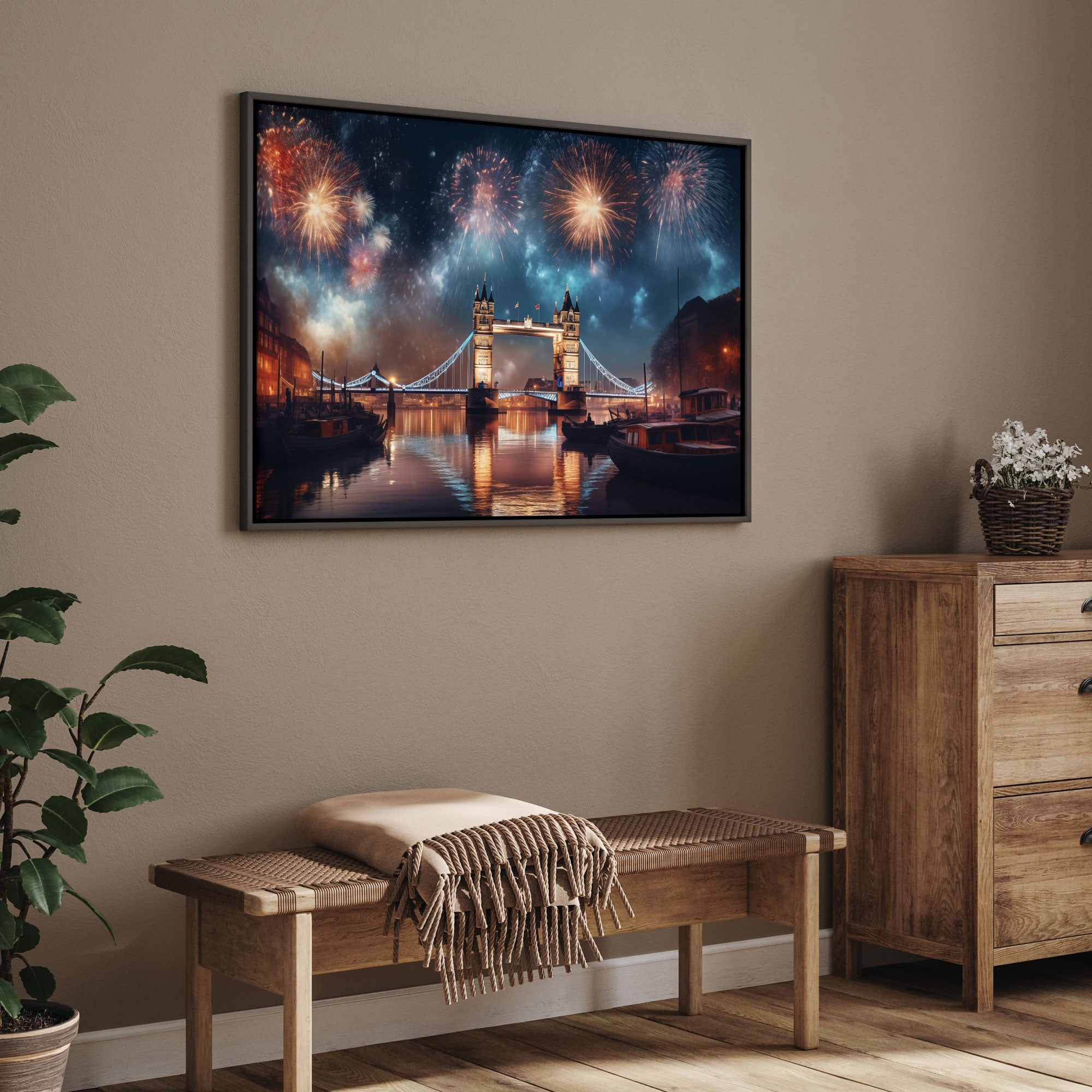 London new year Canvas painting with frame Big Size Wall Art for living room,Bedroom,Drawing room,Hotels