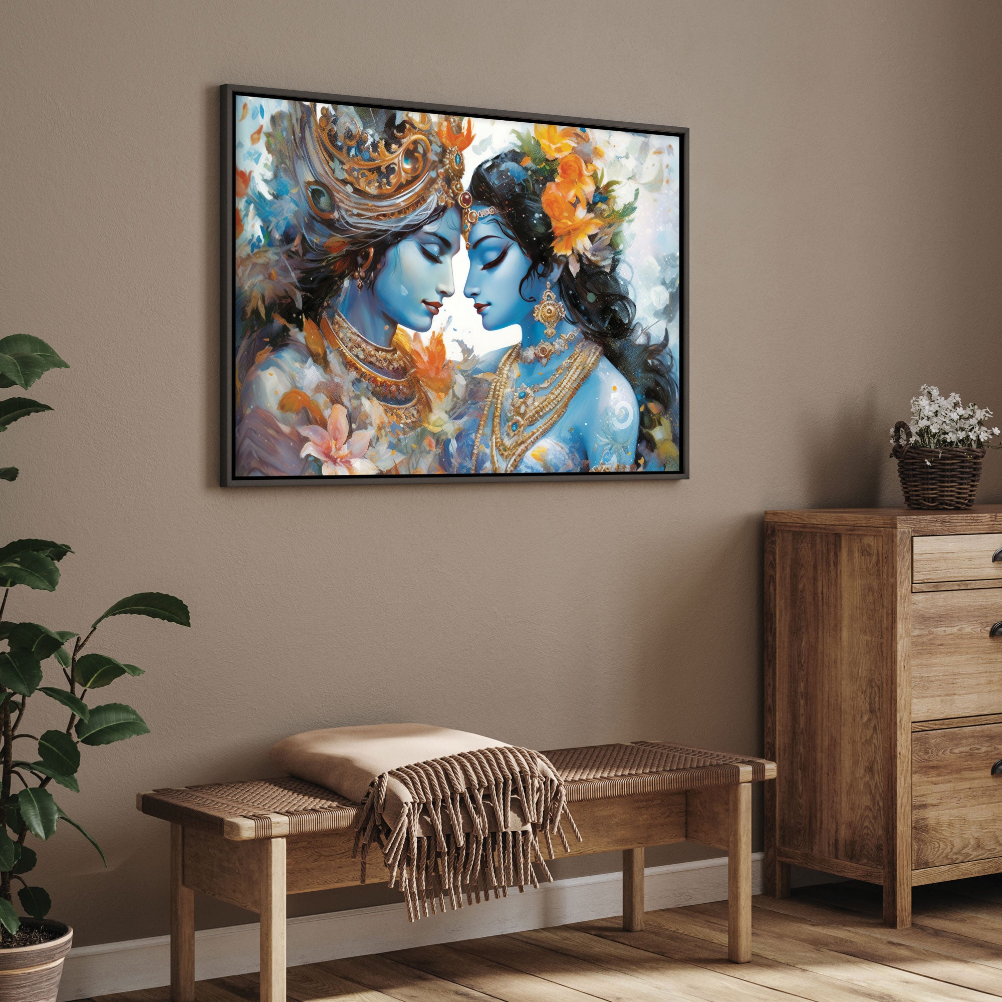 Radha krishna Canvas painting with frame Big Size Wall Art for living room,Bedroom,Drawing room,Hotels