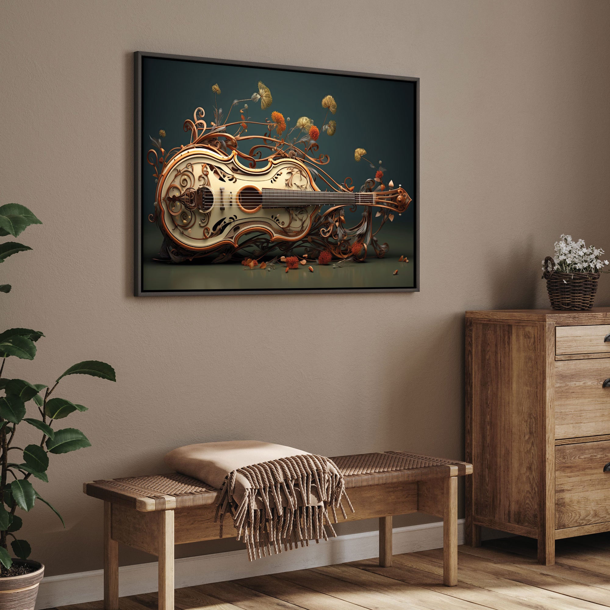 Guitar Canvas painting with frame Big Size Wall Art for living room,Bedroom,Drawing room,Hotels