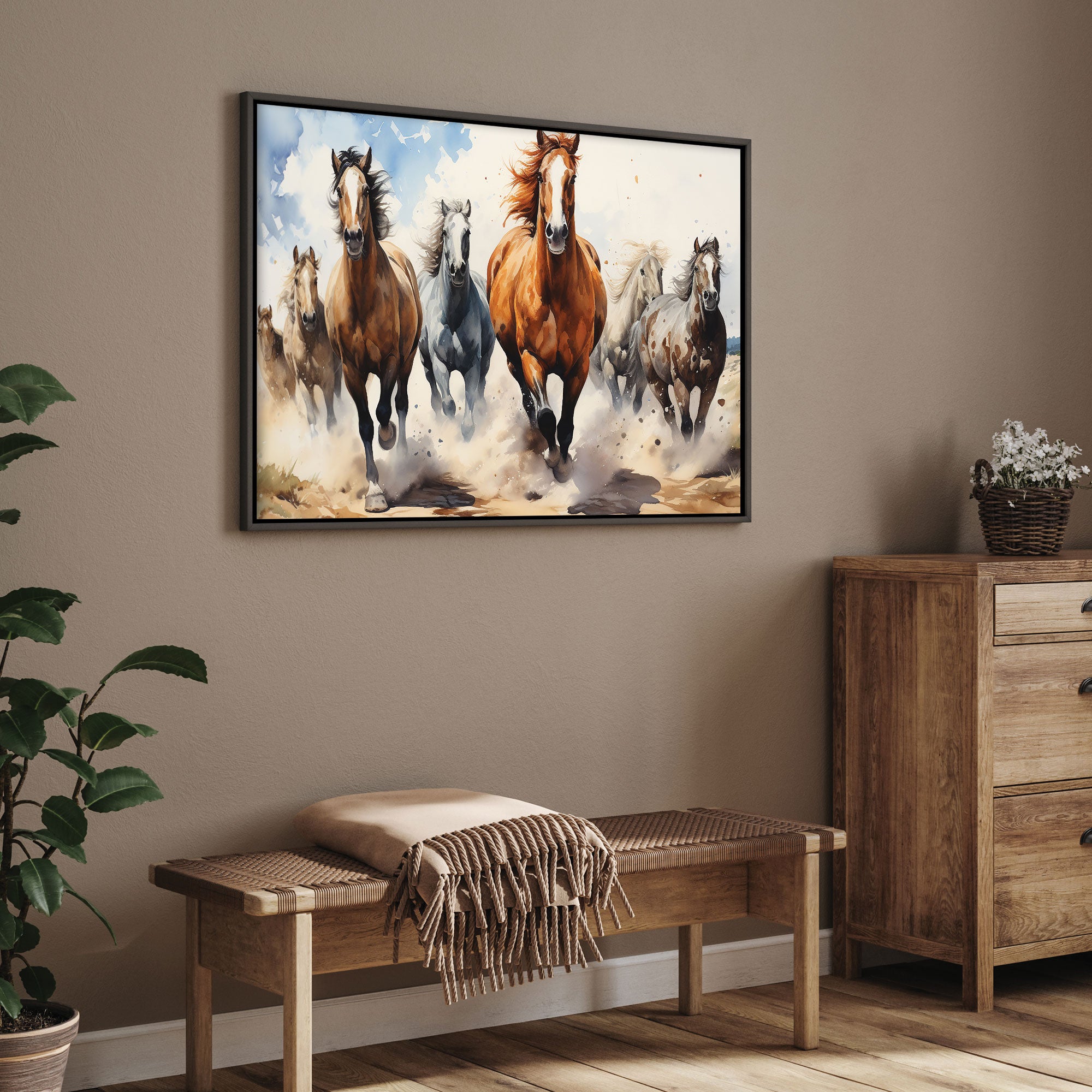7 horses running vaastu Canvas painting Big Size Wall Art for living room,Bedroom,Drawing room,Hotels