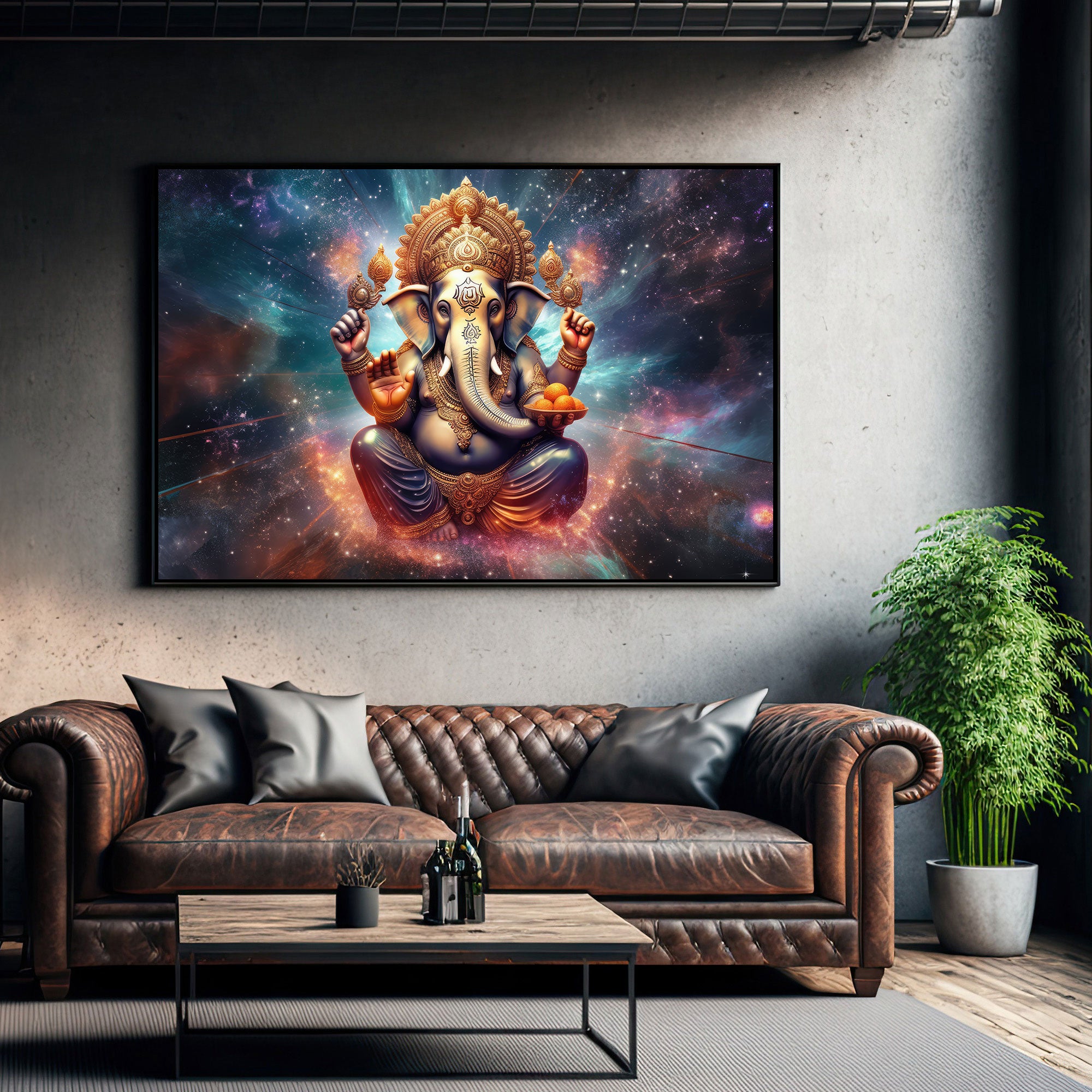 Lord ganesha Canvas painting with frame Big Size Wall Art for living room,Bedroom,Drawing room,Hotels