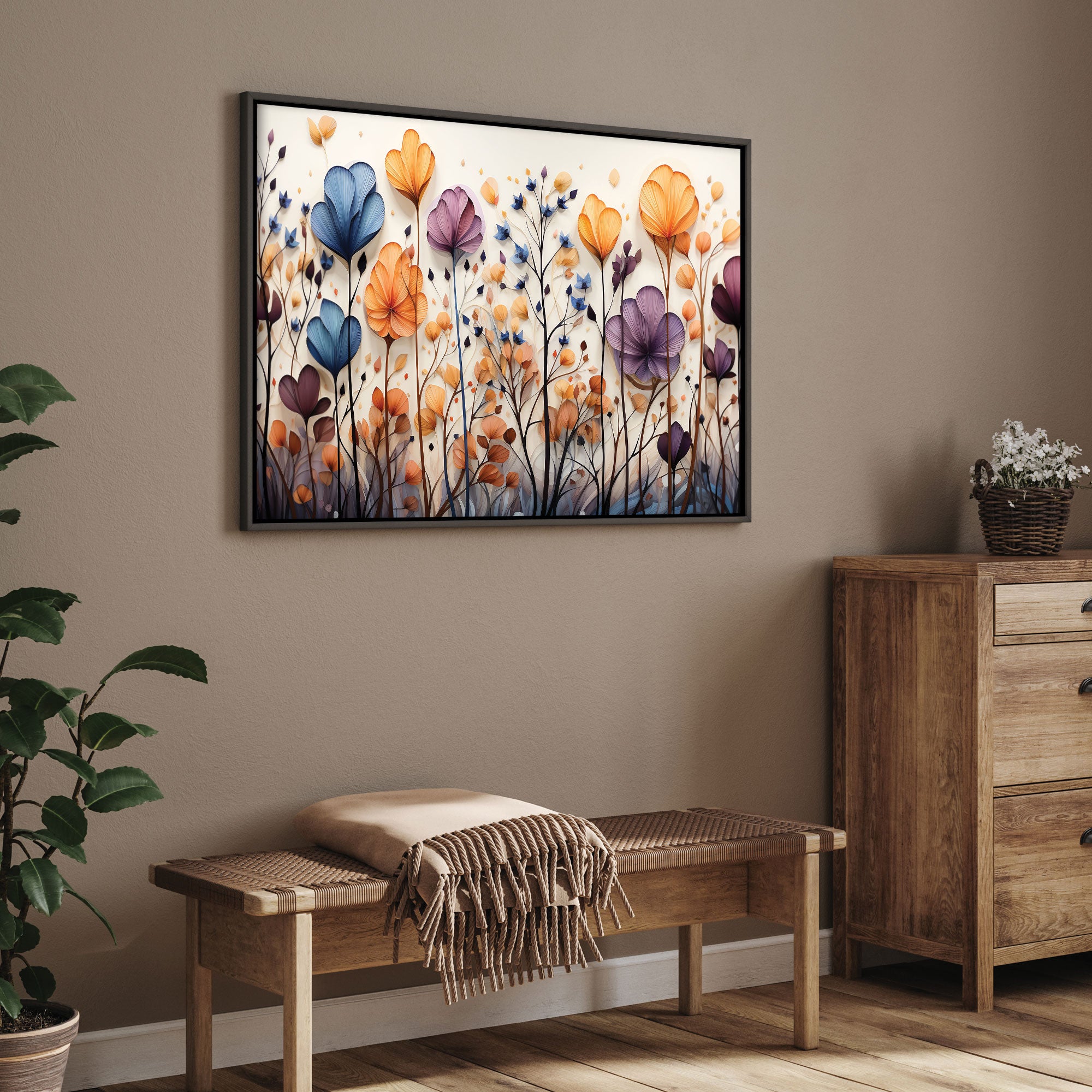 Multi flowers Canvas painting with frame Big Size Wall Art for living room,Bedroom,Drawing room,Hotels