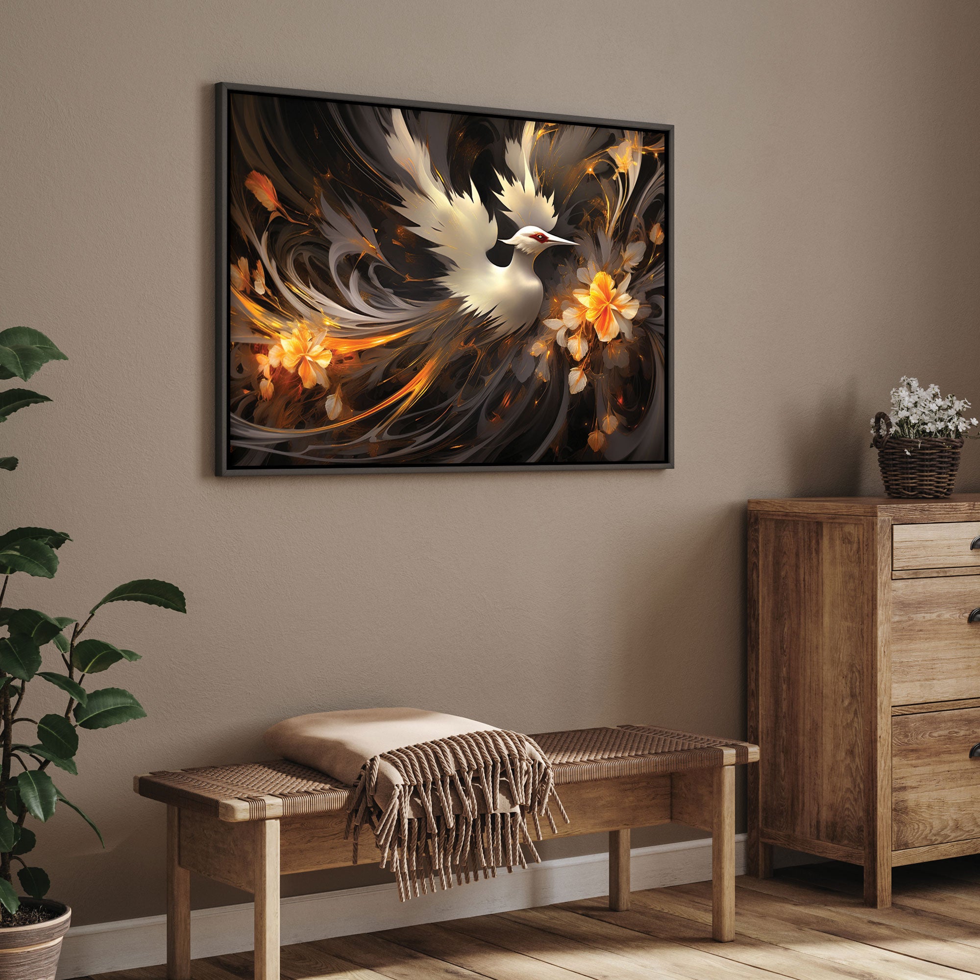 Golden bird Canvas painting with frame Big Size Wall Art for living room,Bedroom,Drawing room,Hotels