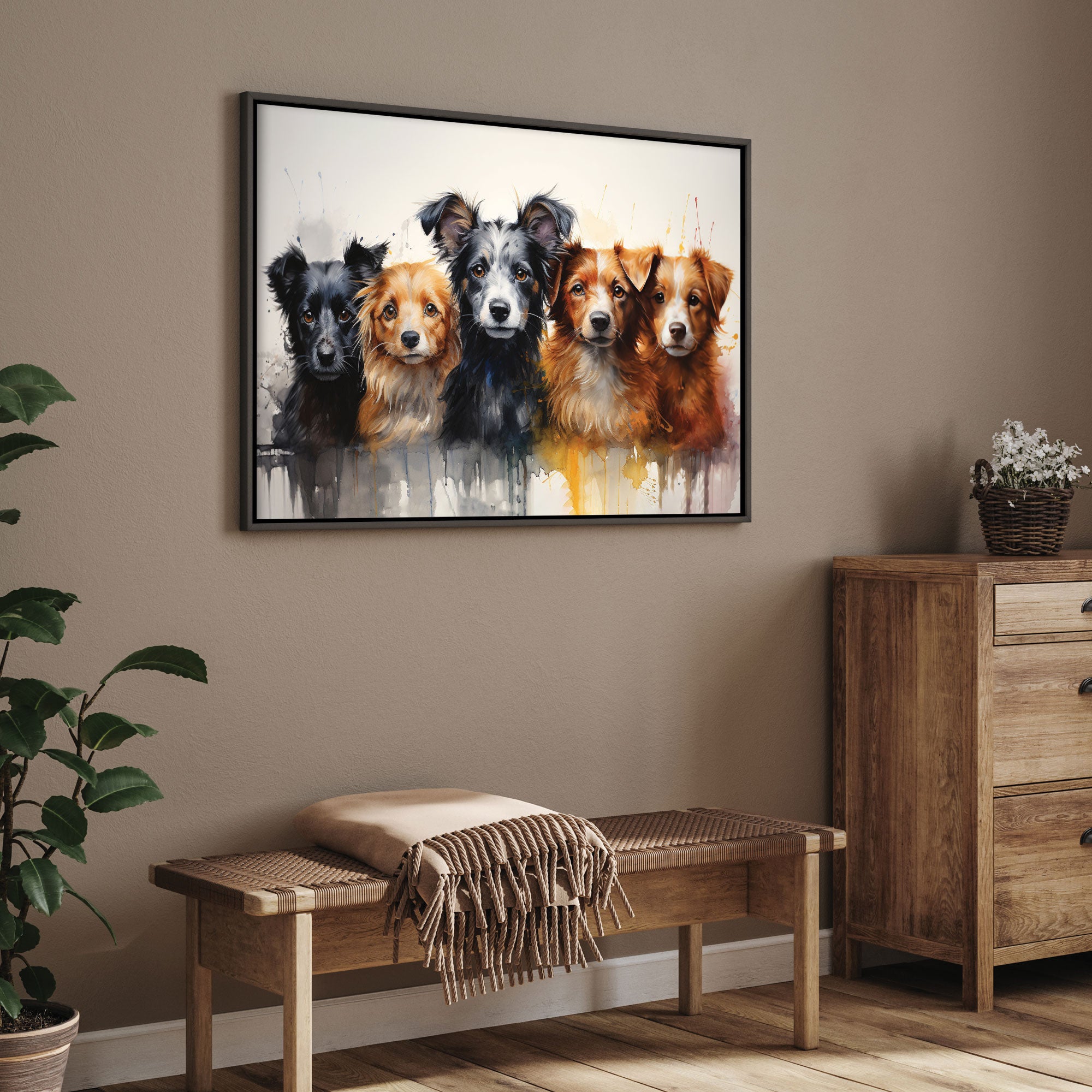 Dogs Canvas painting with frame Big Size Wall Art for living room,Bedroom,Drawing room,Hotels