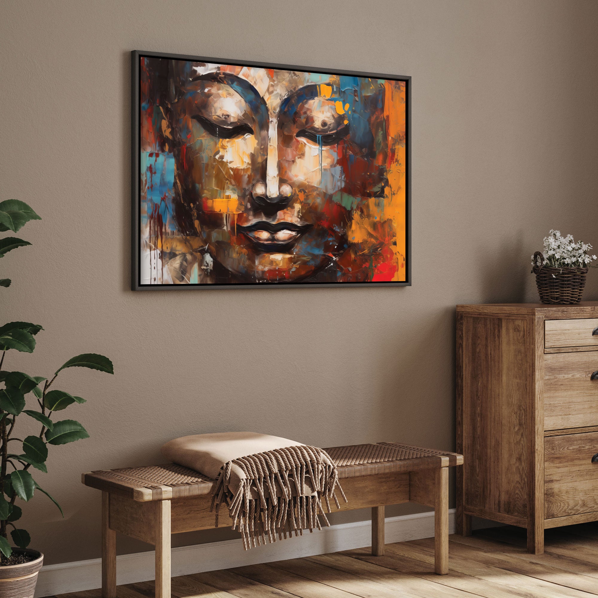Lord gautam budha Canvas painting with frame Big Size Wall Art for living room,Bedroom,Drawing room,Hotels