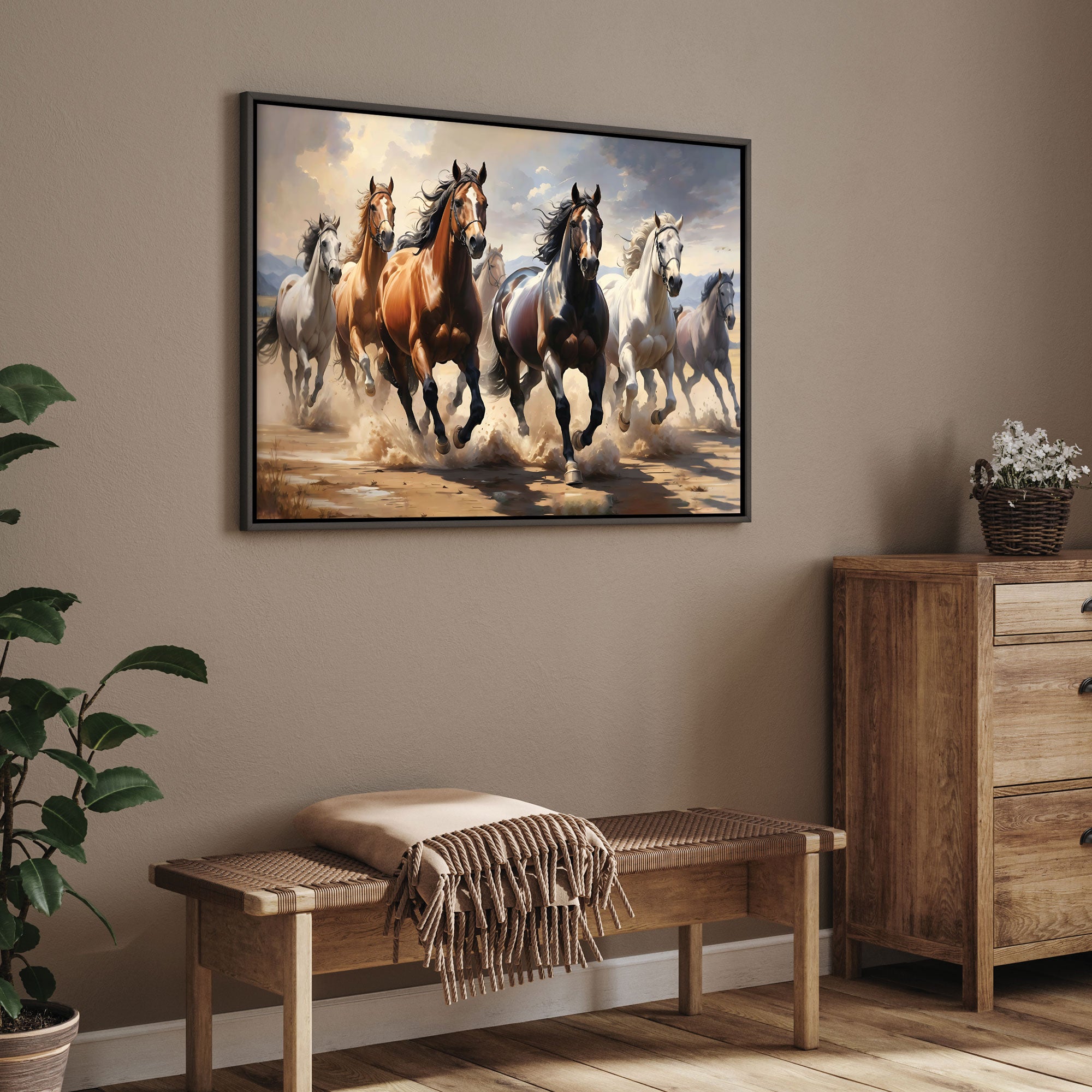Vaastu running horses Canvas painting Big Size Wall Art for living room,Bedroom,Drawing room,Hotels