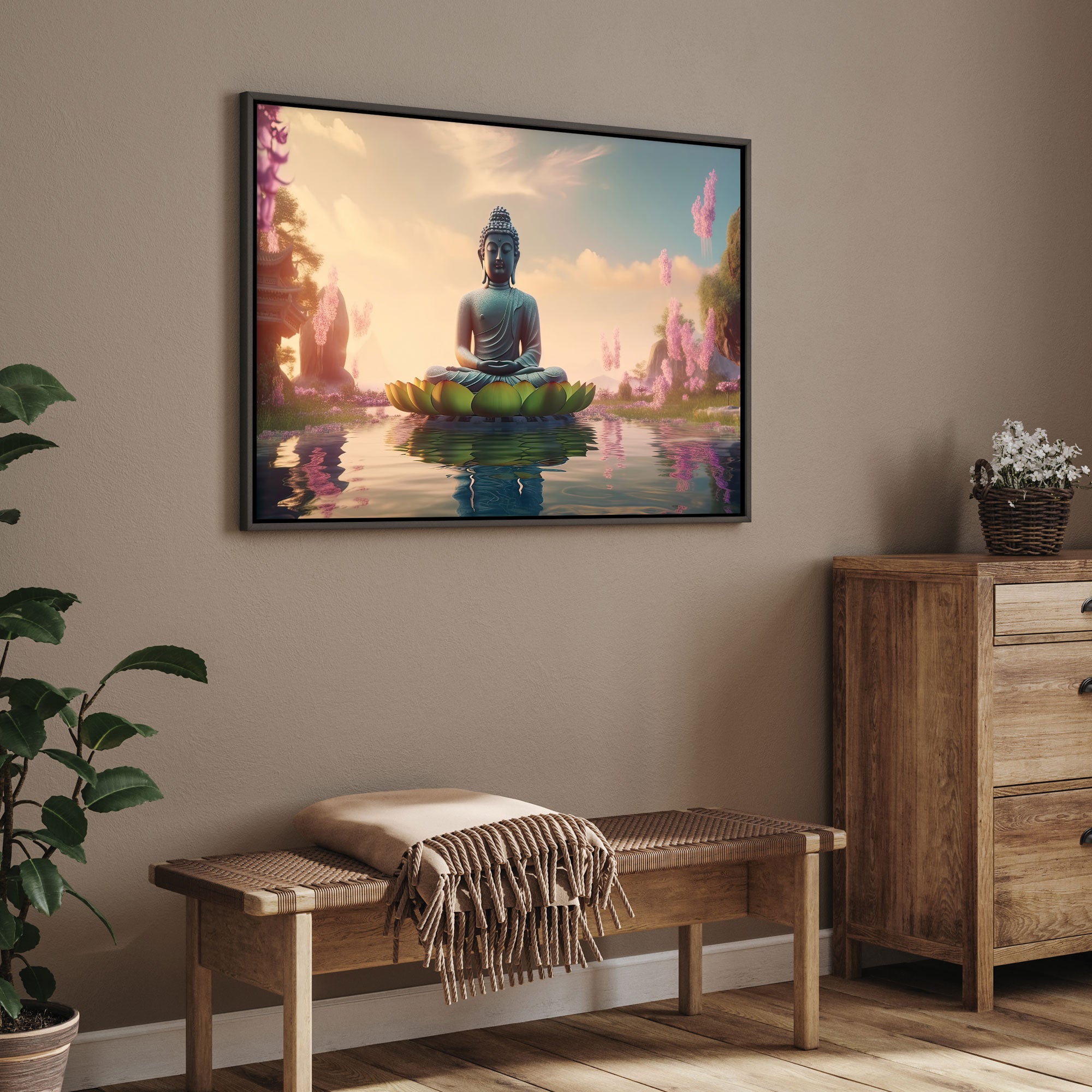 Lord budha meditating Canvas painting with frame Big Size Wall Art for living room,Bedroom,Drawing room,Hotels