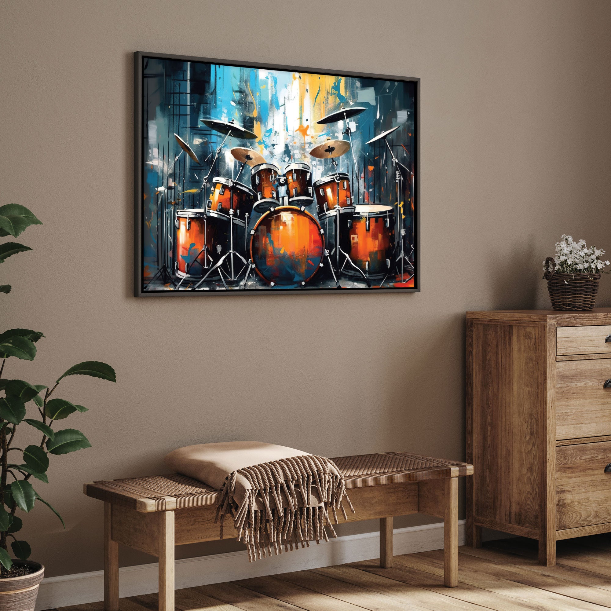 Drumset Canvas painting with frame Big Size Wall Art for living room,Bedroom,Drawing room,Hotels