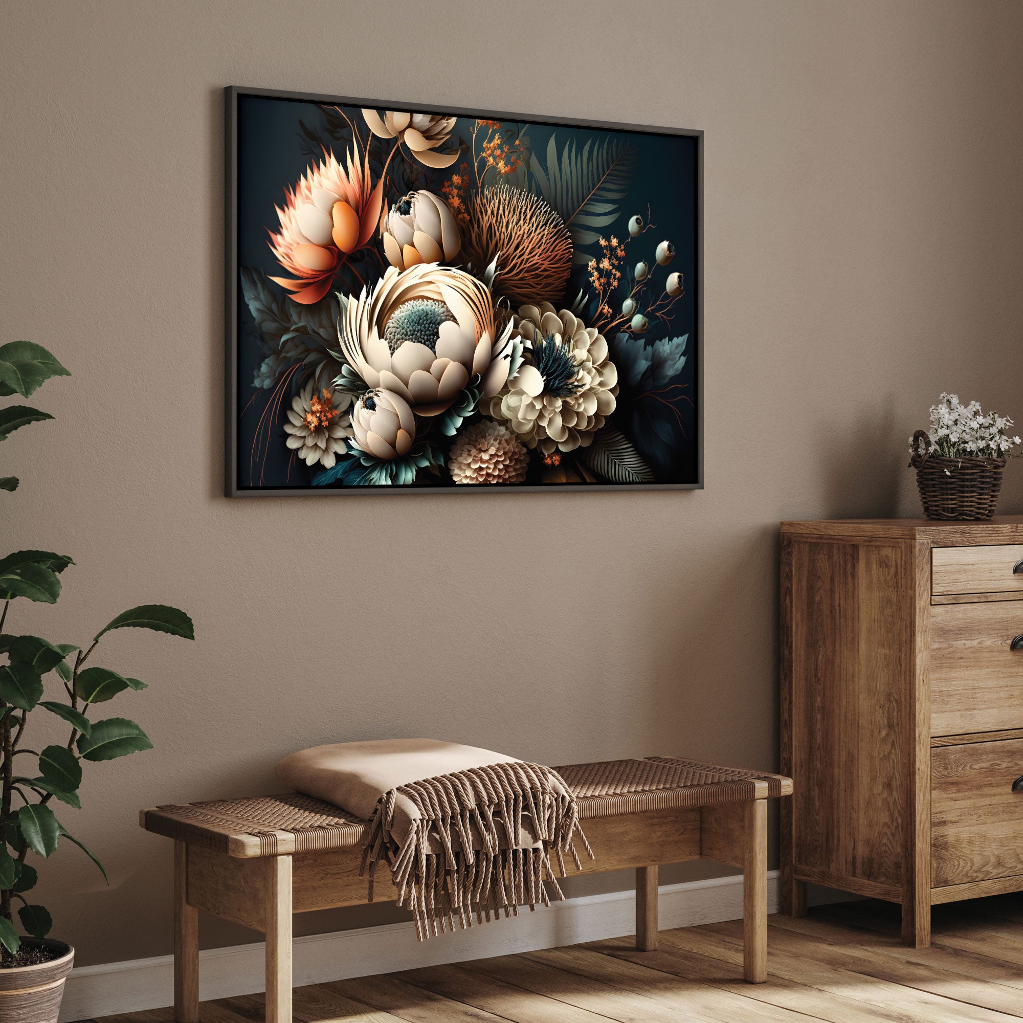 3d flowers Canvas painting with frame Big Size Wall Art for living room,Bedroom,Drawing room,Hotels