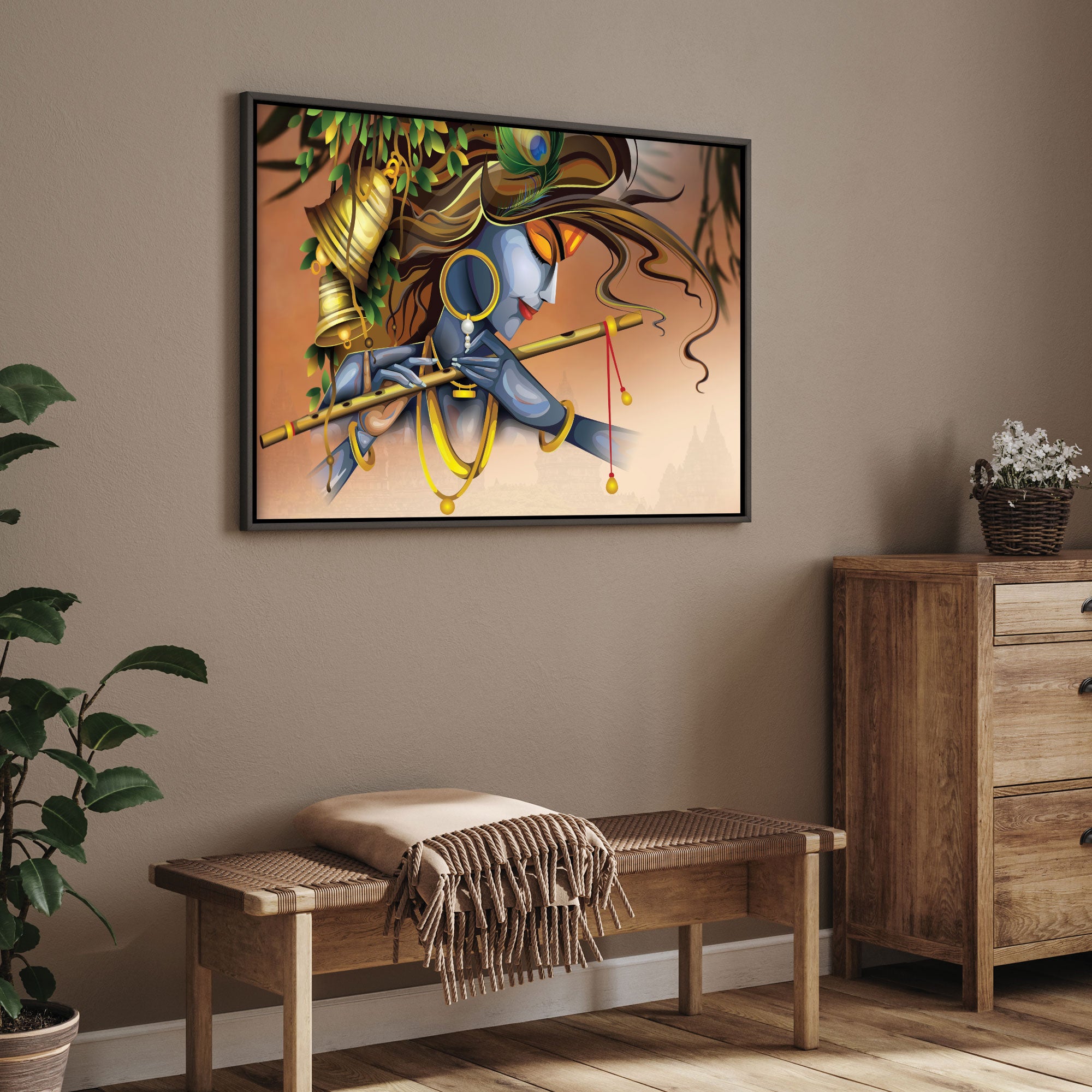Lord krishna Canvas painting with frame Big Size Wall Art for living room,Bedroom,Drawing room,Hotels