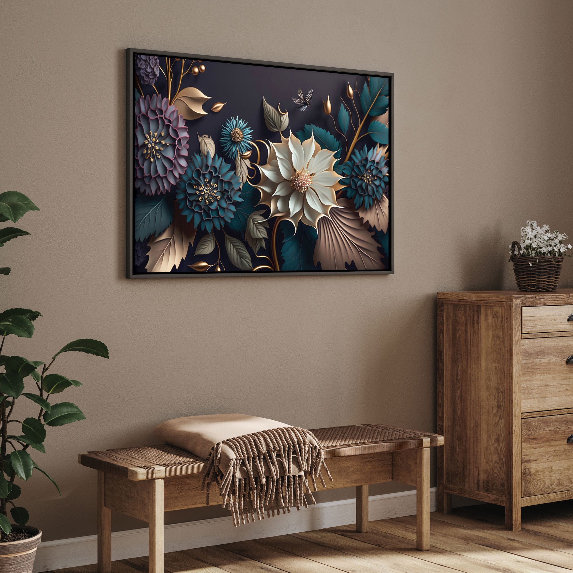 3D flowers Canvas painting with frame Big Size Wall Art for living room,Bedroom,Drawing room,Hotels