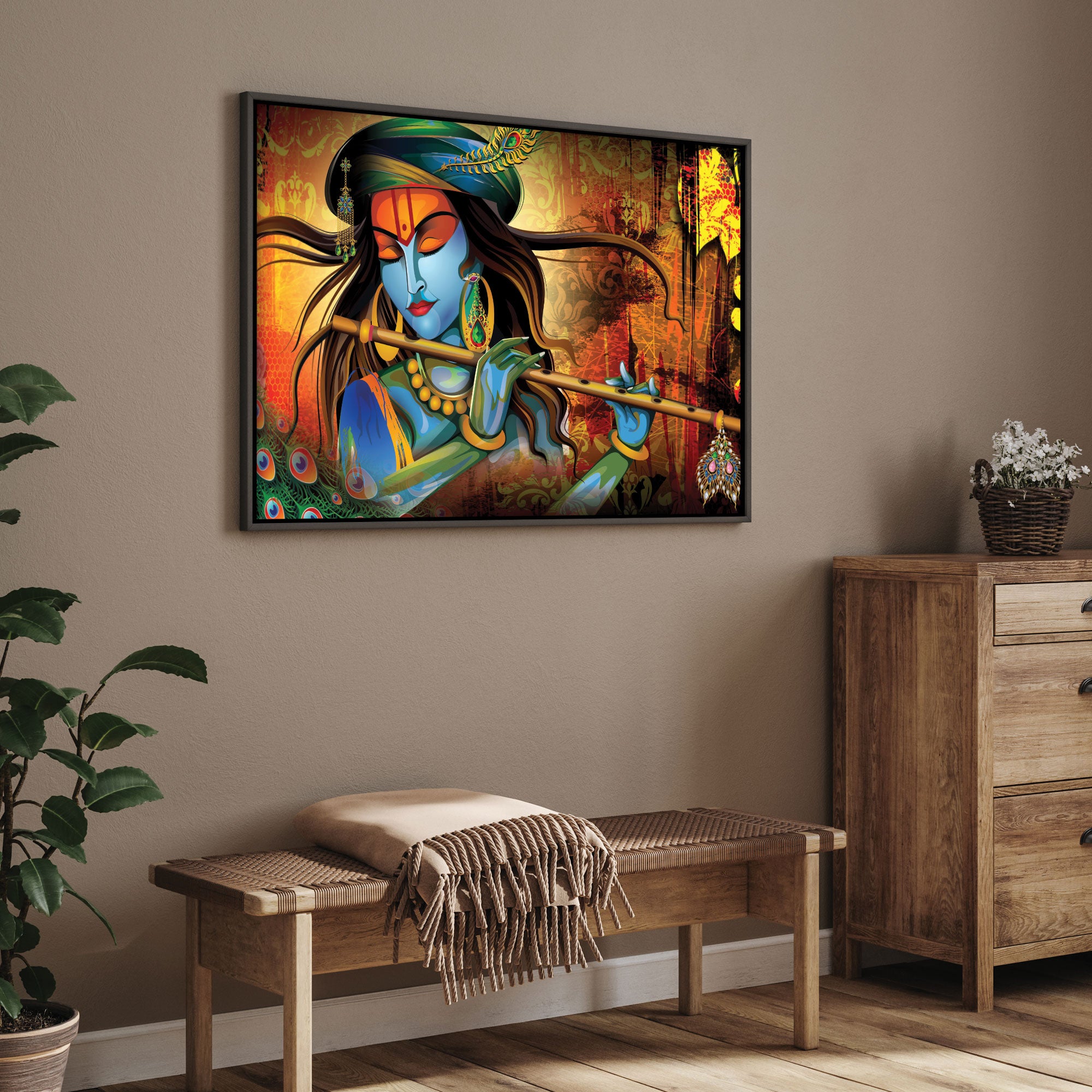 Krishna art Canvas painting with frame Big Size Wall Art for living room,Bedroom,Drawing room,Hotels