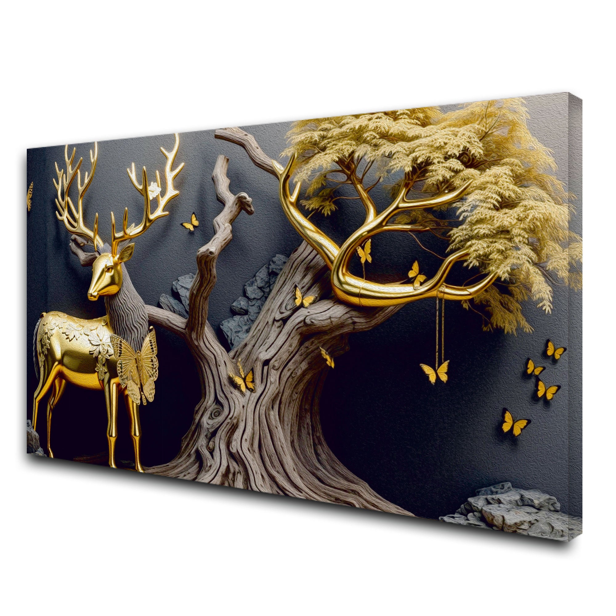 Golden deer vaastu Canvas painting with frame Big Size Wall Art for living room,Bedroom,Drawing room,Hotels