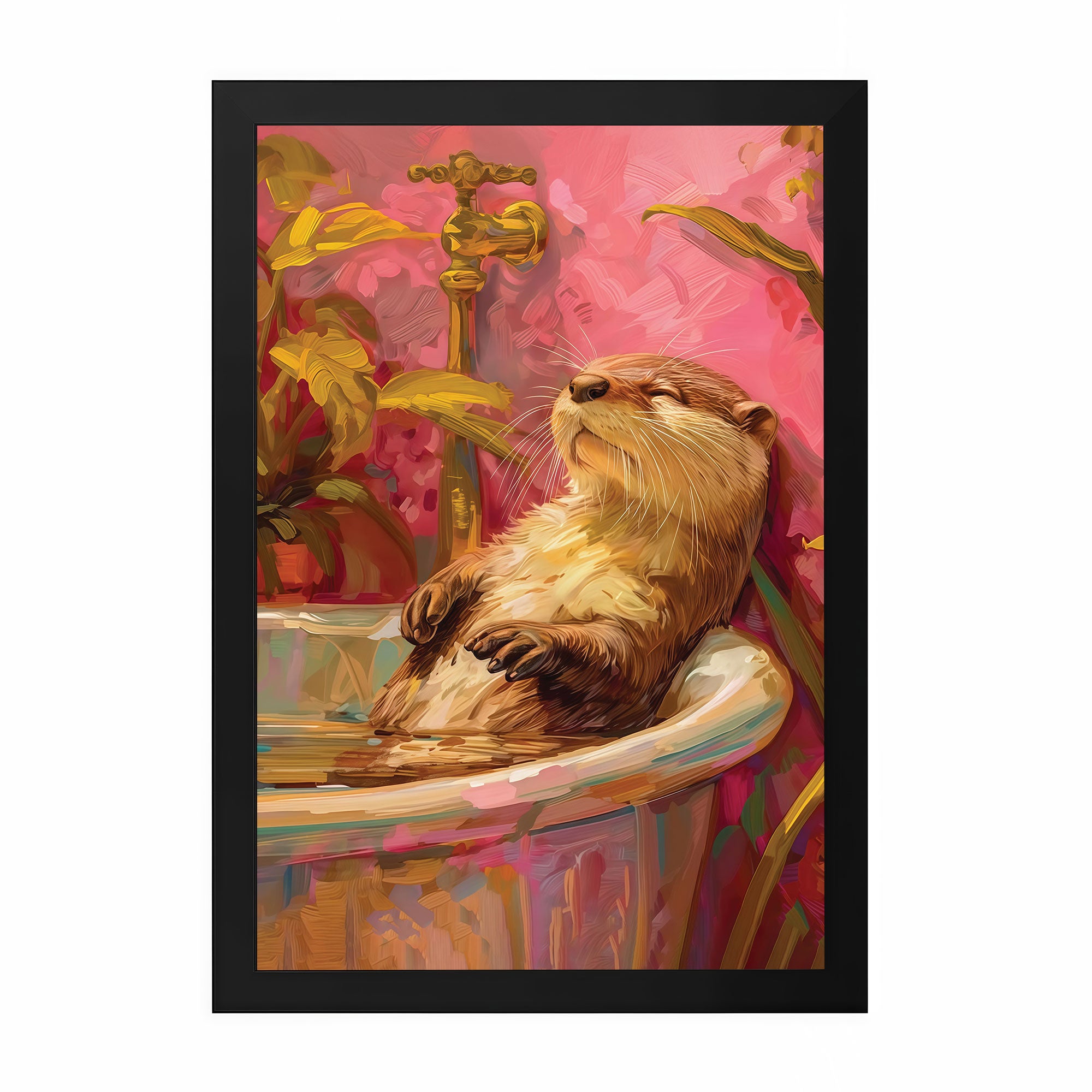 The Castle Decor Relaxing Otter Bathtub Wall Art | Luxury Animal Bathroom Decor | Funny Framed Bathroom Painting | Modern Washroom Artwork