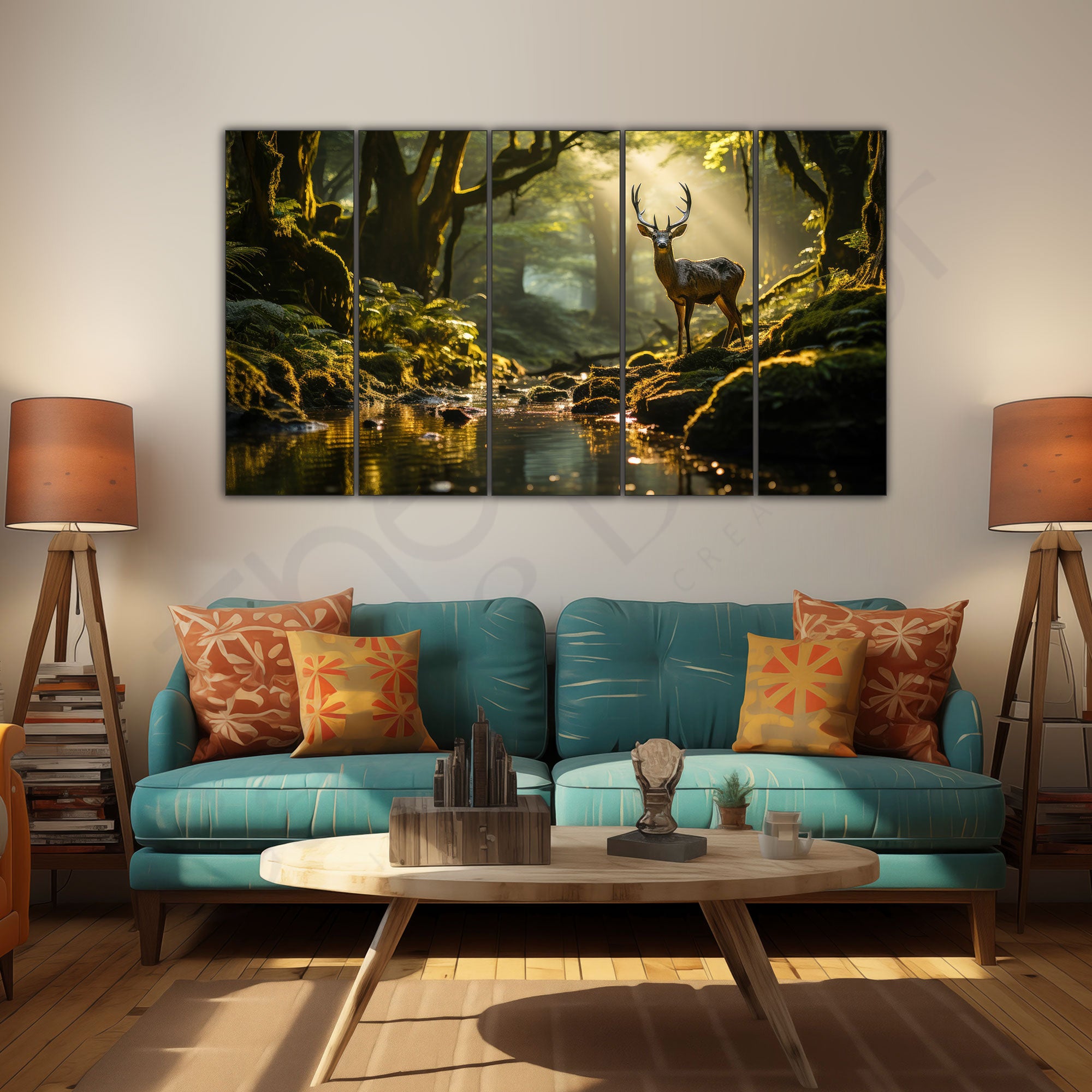 Vaastu Golden Deer Painting with frame Big Size Wall Art for living room,Bedroom,Drawing room,Hotels