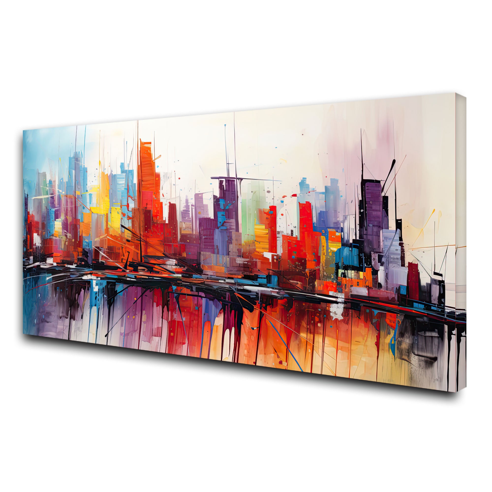 The Castle city Multi cloursAbstract Canvas painting with frame Big Size Wall Art for living room,Bedroom,Drawing room,Hotels