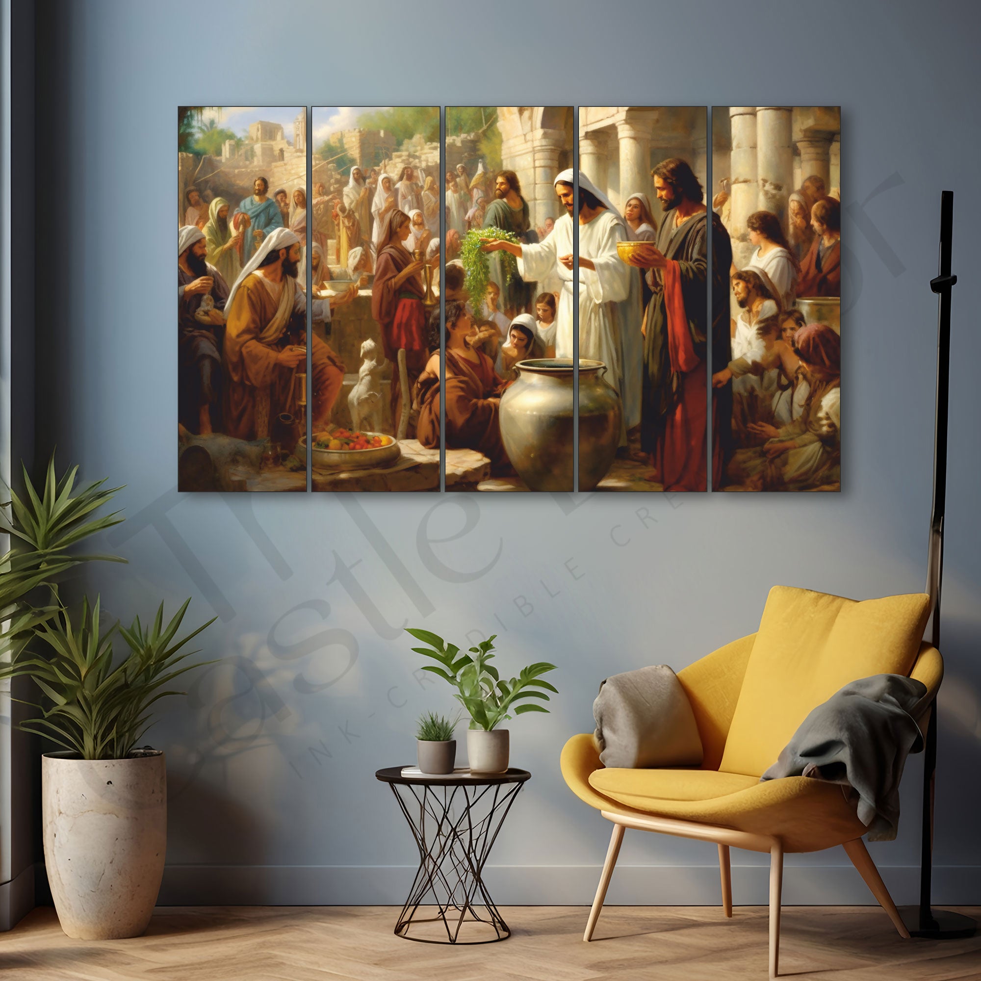 Jesus christ last supper Set of 5 Big Size Multiple Frames Wall Art Painting for living room,Bedroom,Drawing room,Hotels-Wooden Framed-Digital Painting