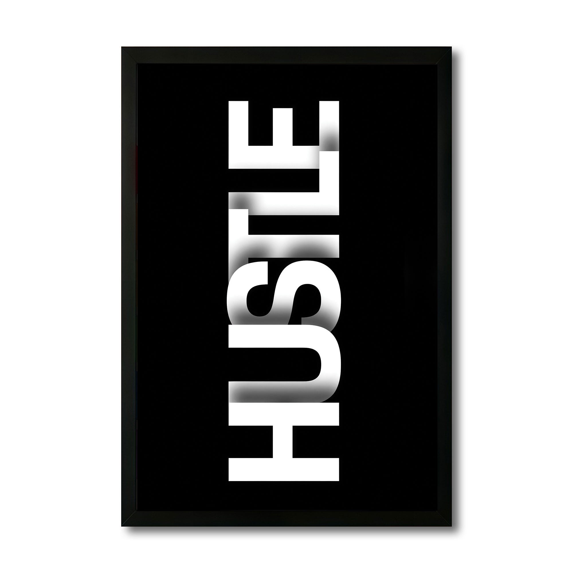 The Castle Decor Hustle Motivational Wall Art Frame | Bold Typography Poster for Gym, Office, Study Room | Black Minimal Inspirational Wall Décor HD Print