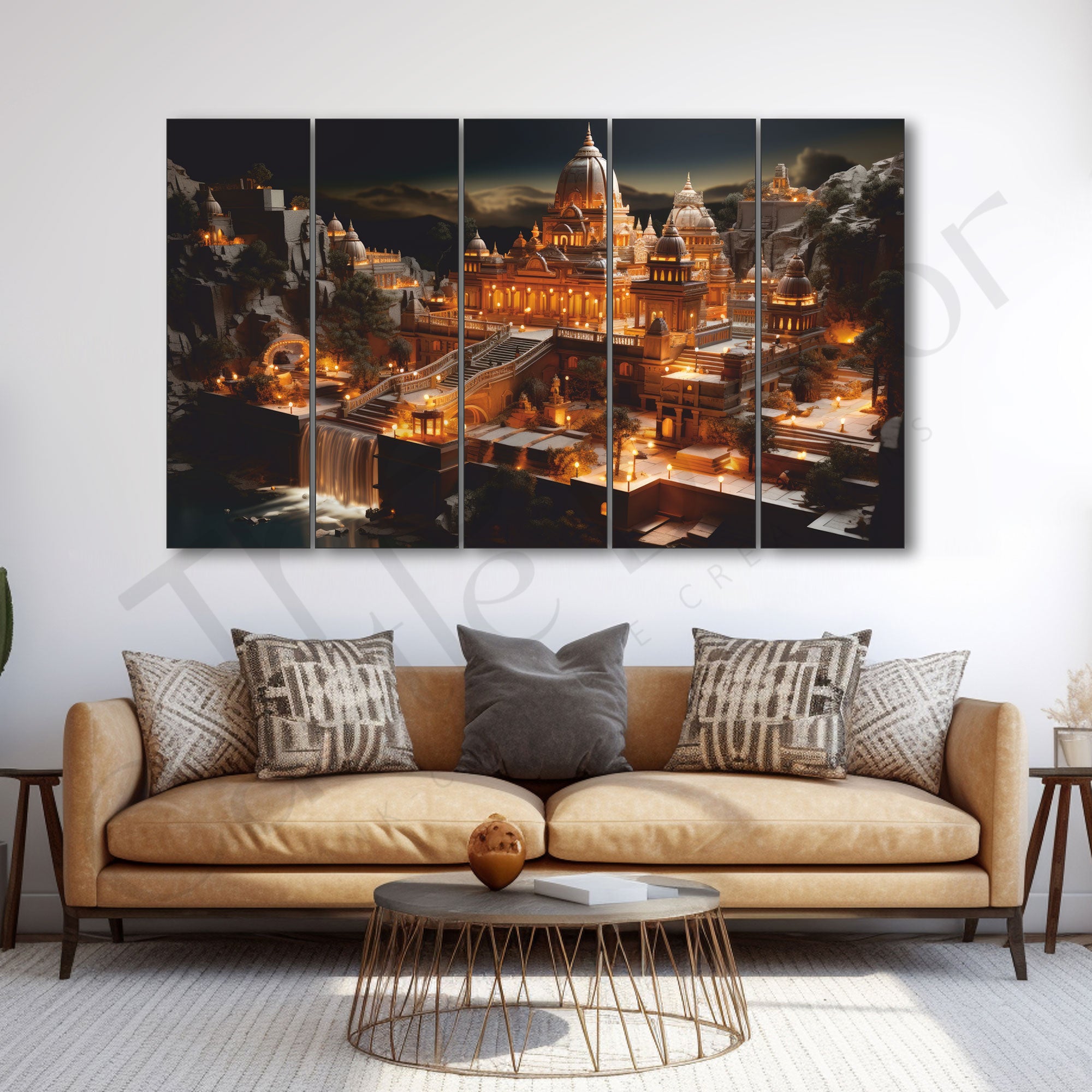 Ram Mandir Painting Set of 5 for Home Decoration 27x48"