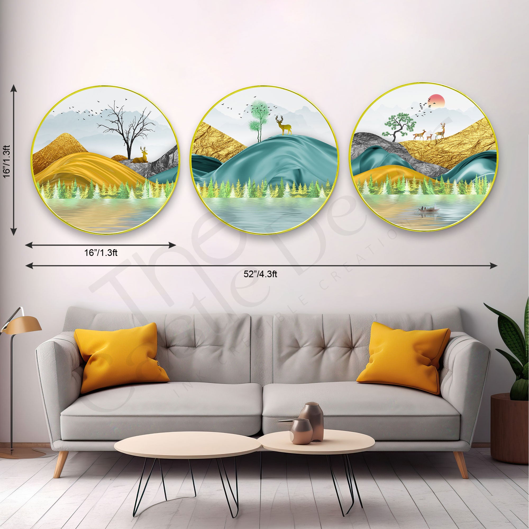 Deer Sparkle Wooden Wall Plates Set of 3 for Home Decoration Art-53