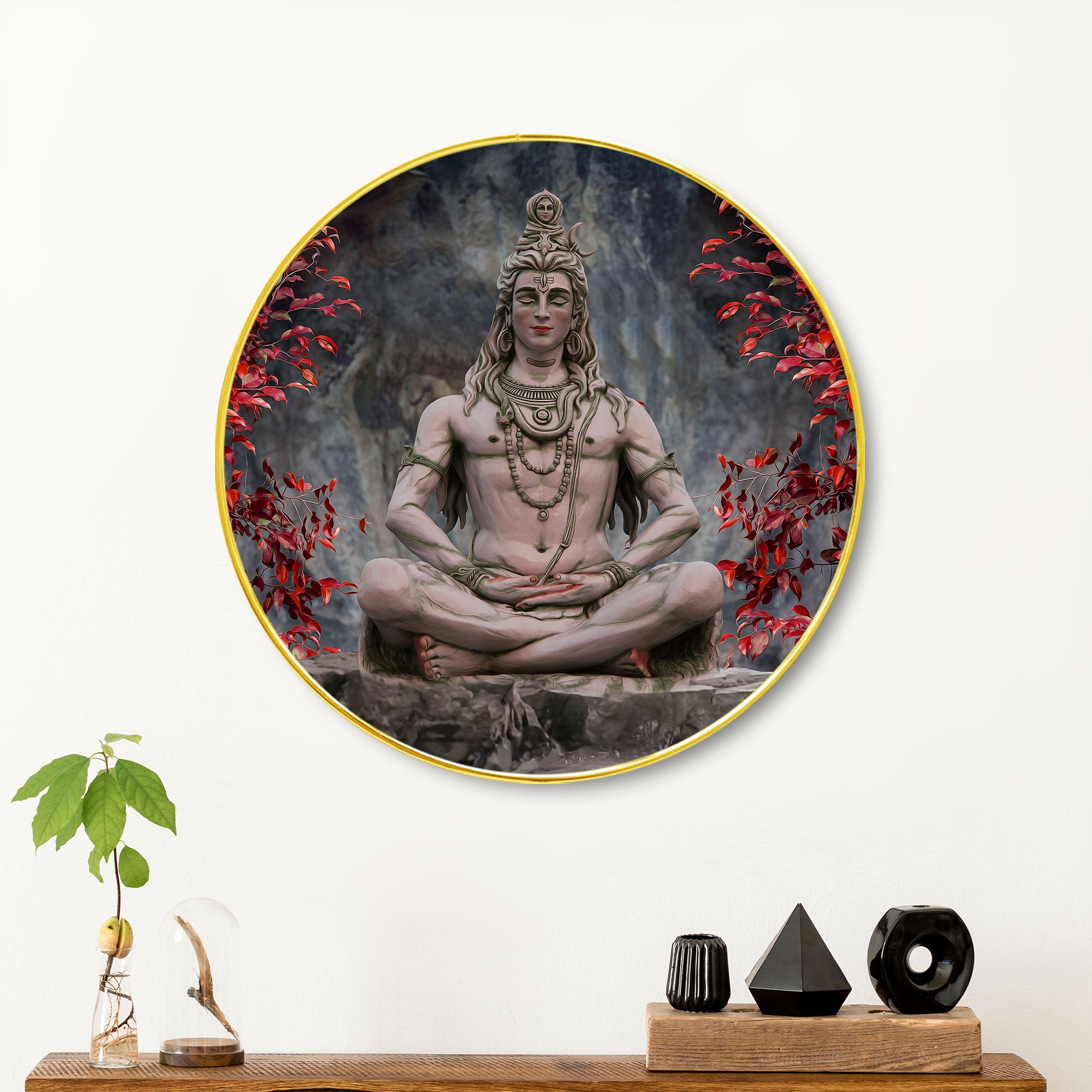 The Castle Decor Lord Shiva Meditation Wall Art | Round Frame Painting for Spiritual Home Decoration, Office, Living Room & Gift Purpose