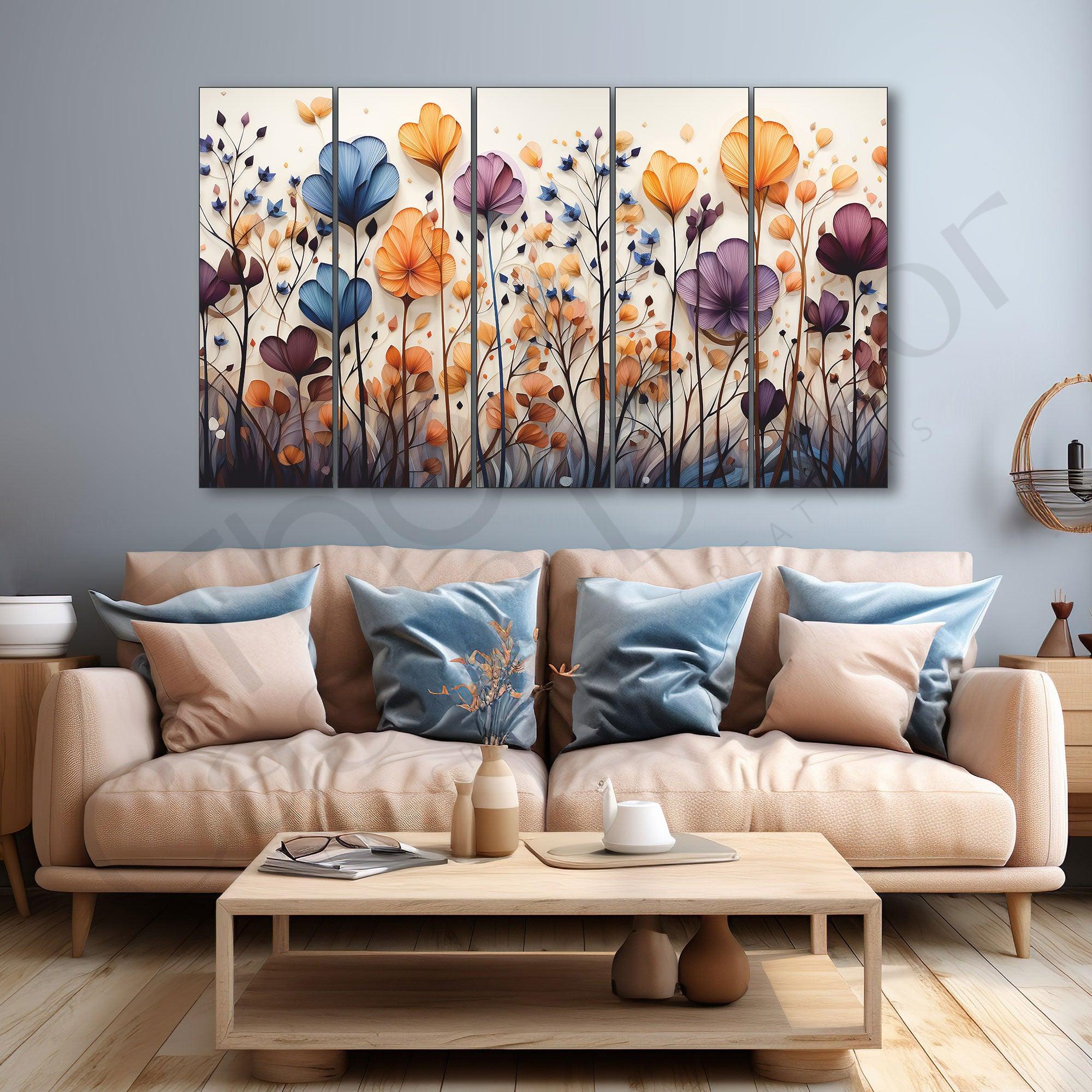 Flower Painting Set of 5 for Home Decoration