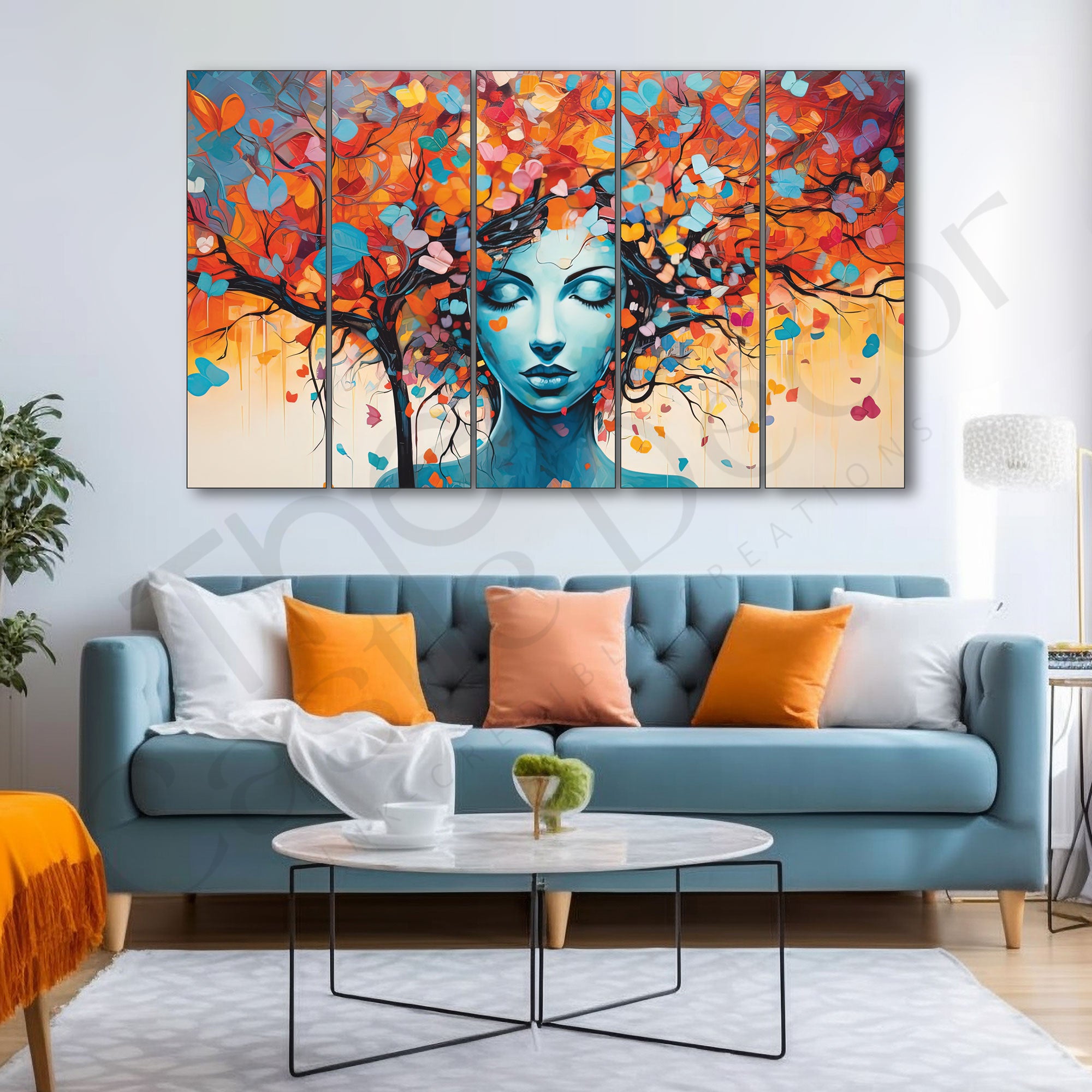 Woman Butterfly Painting Set of 5 for Home Decoration