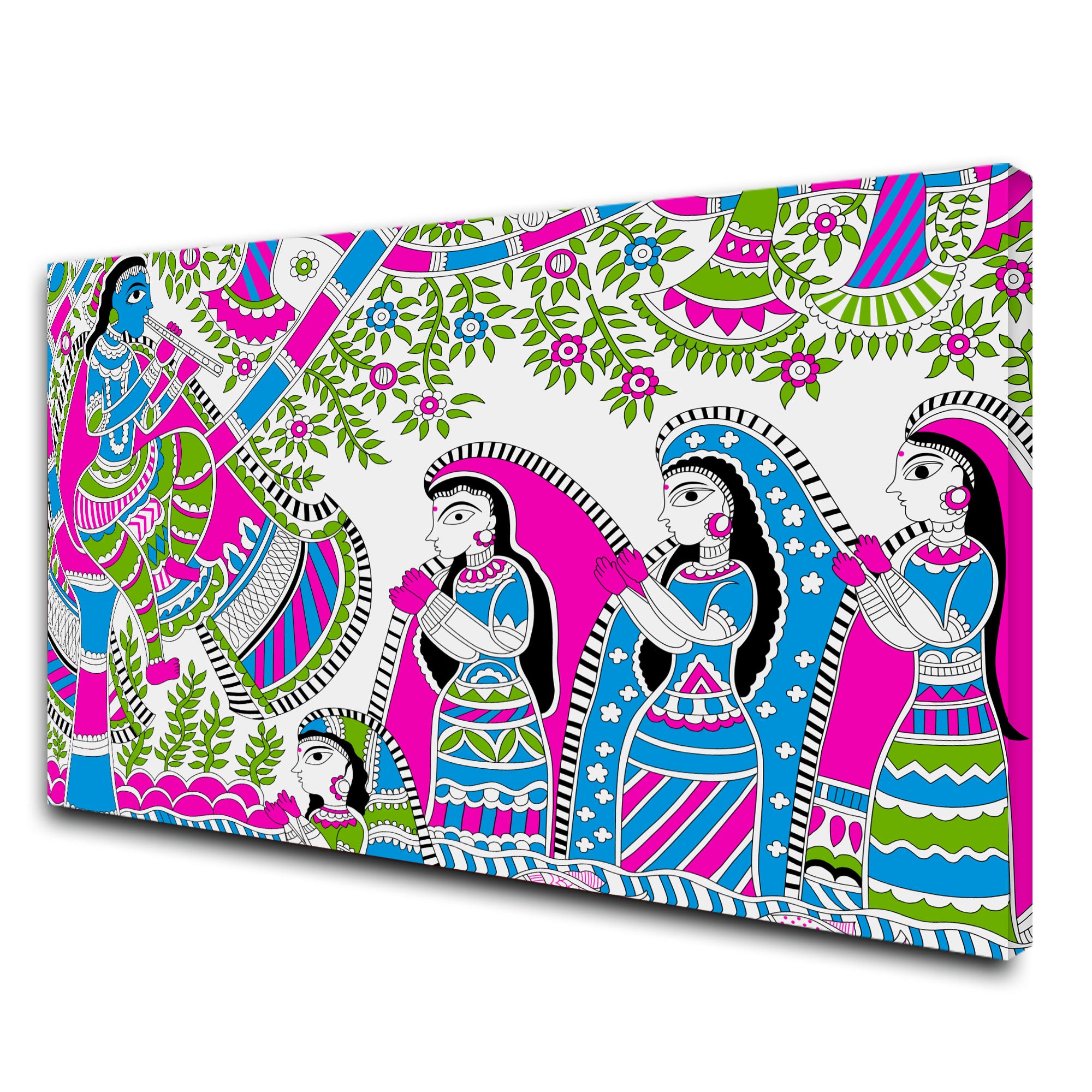 Vintage madhubani Canvas painting with frame Big Size Wall Art for living room,Bedroom,Drawing room,Hotels