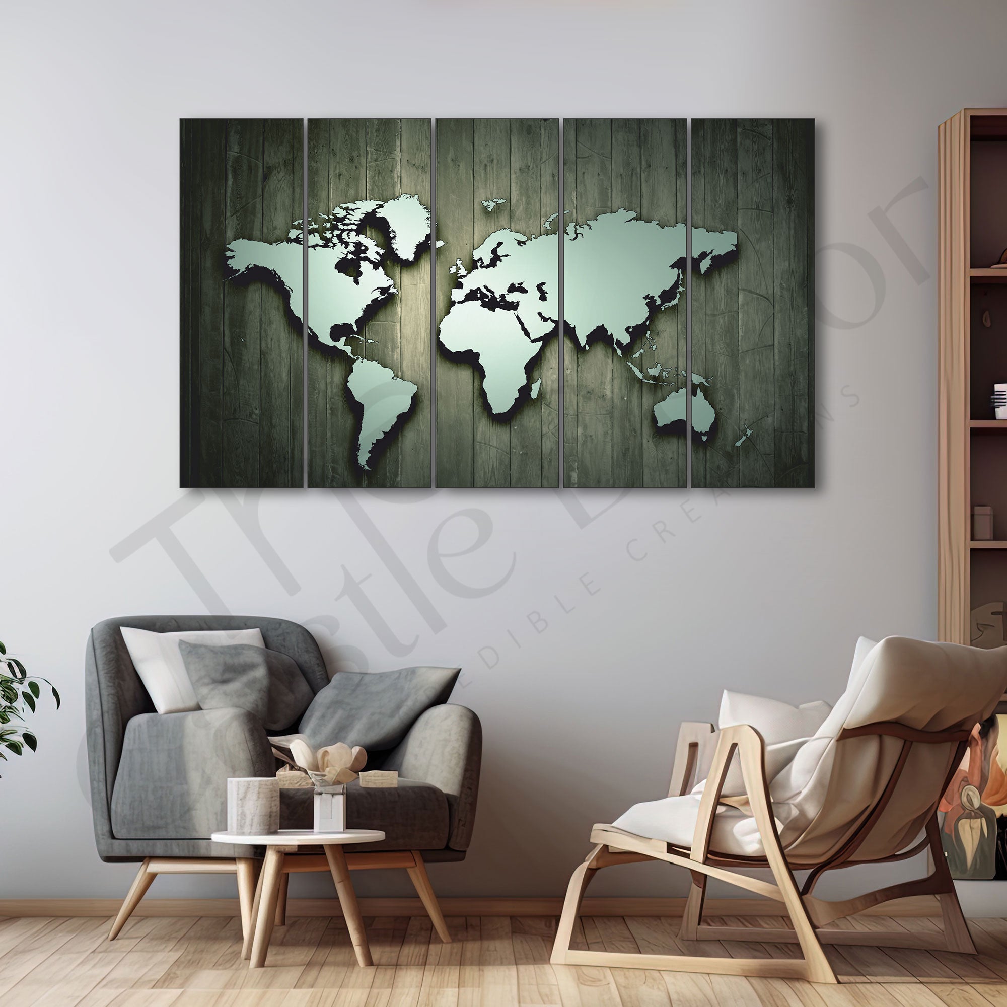 World Map Painting Set of 5 for Home Decoration
