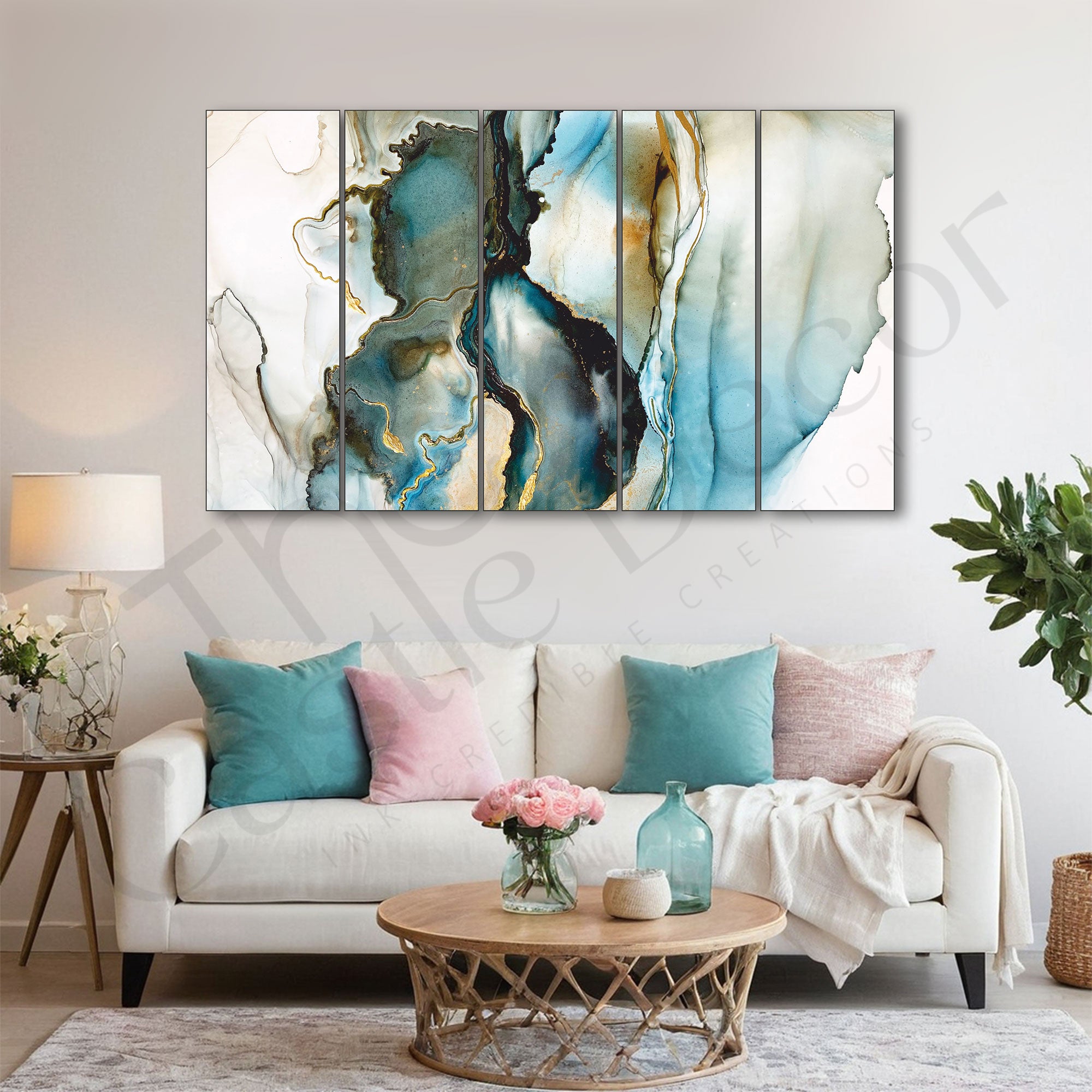Marble Finish Painting Set of 5 for Home Decoration