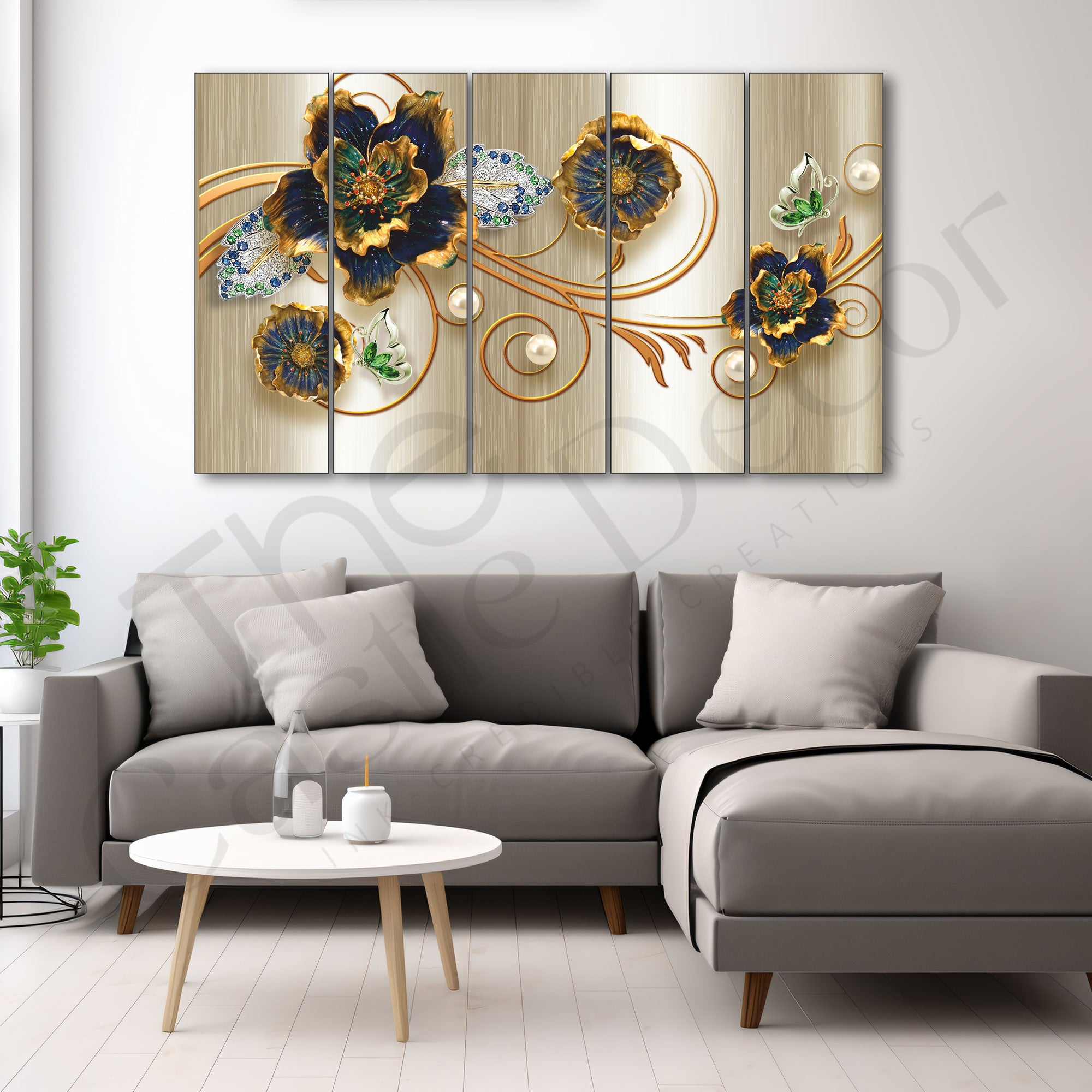 Modern Floral Art Painting Set of 5 for Home Decoration