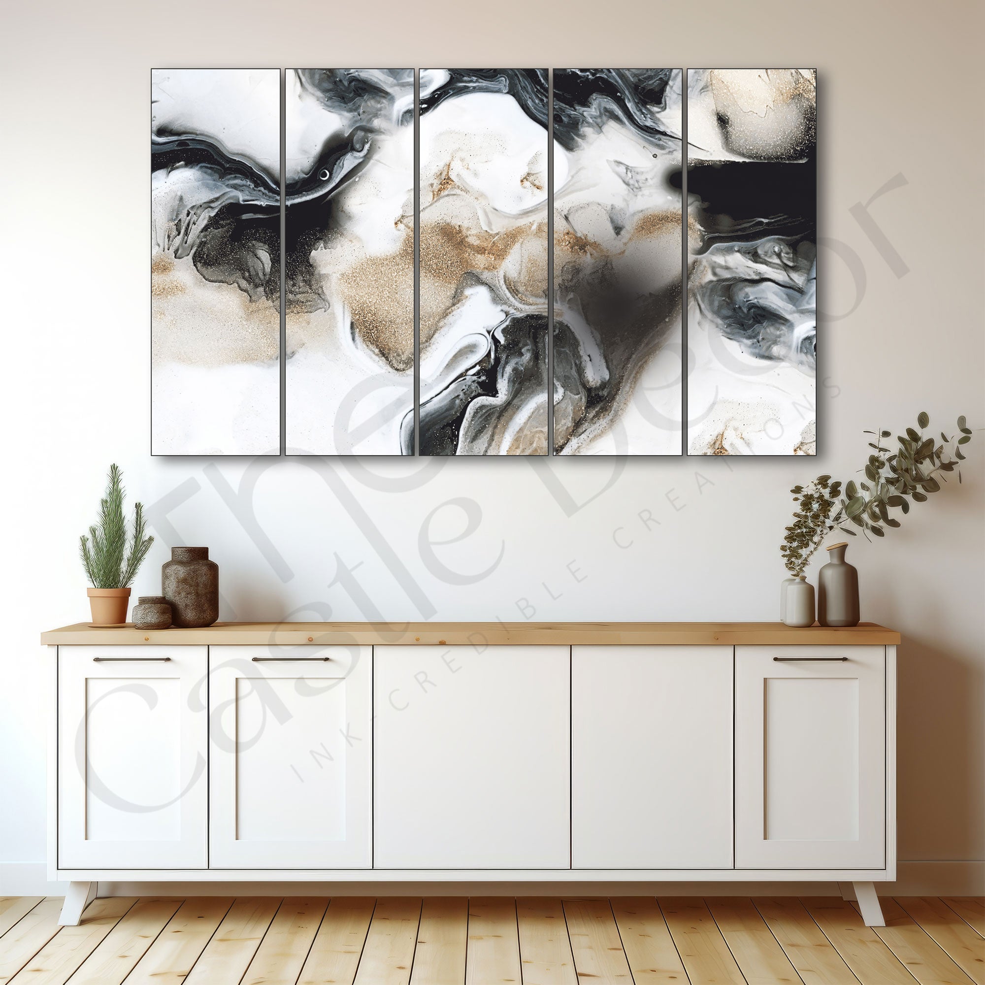 Modern Marble Painting Set of 5 for Home Decoration