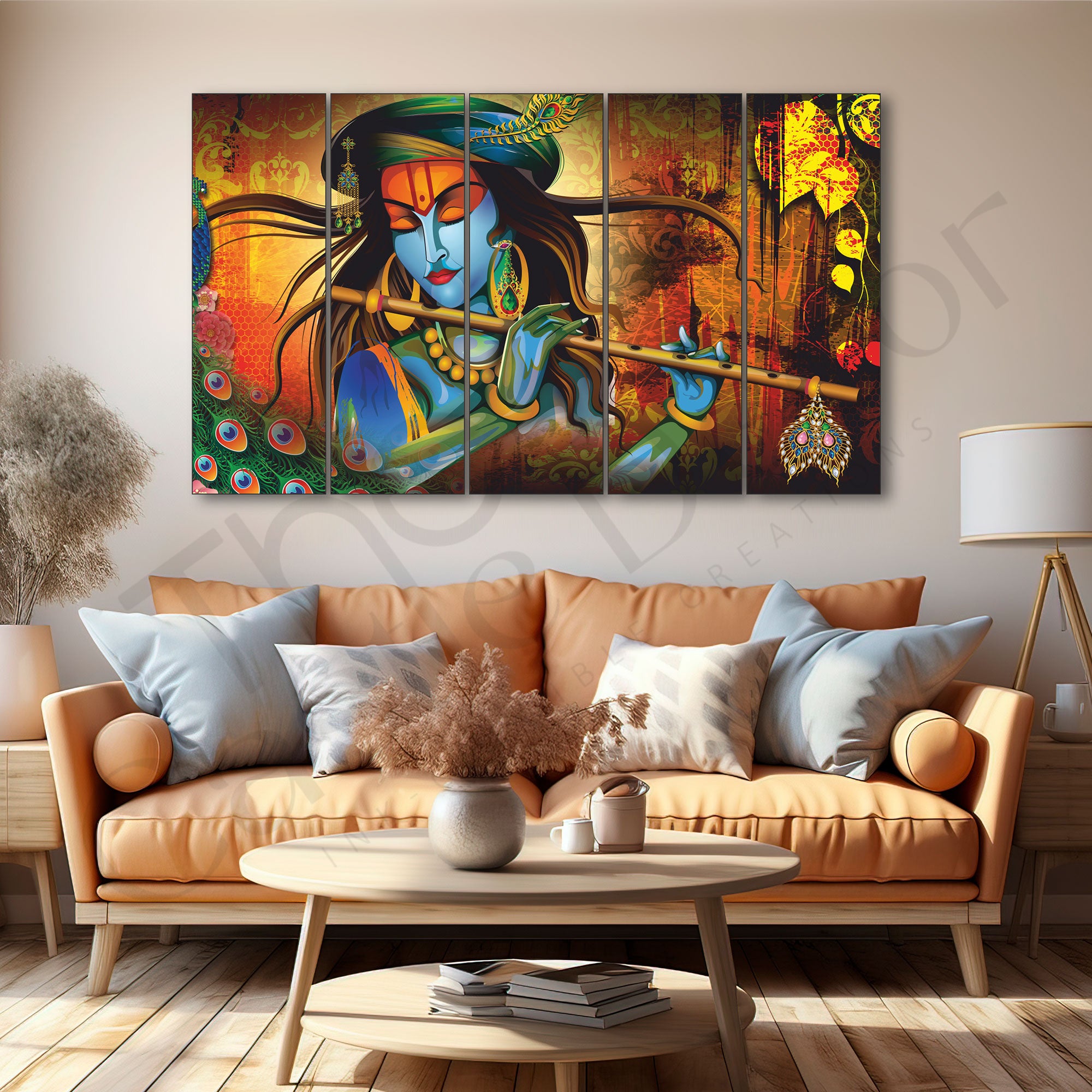 Krishna Flute Painting Set of 5 for Home Decoration