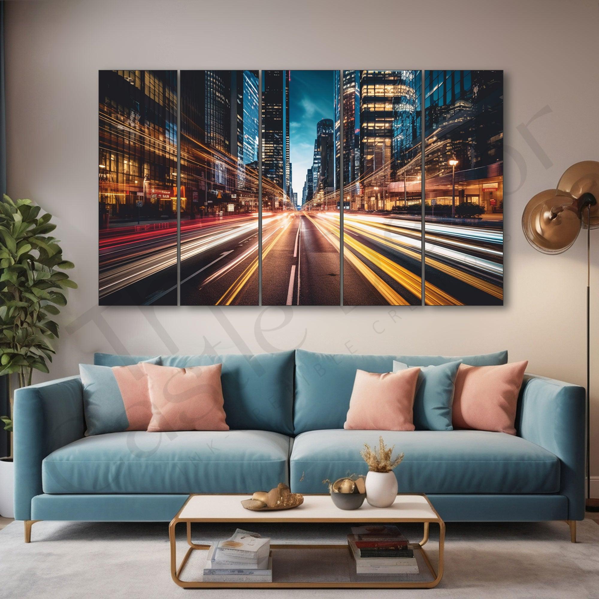 Fast Moving City Painting Set of 5 for Home Decoration