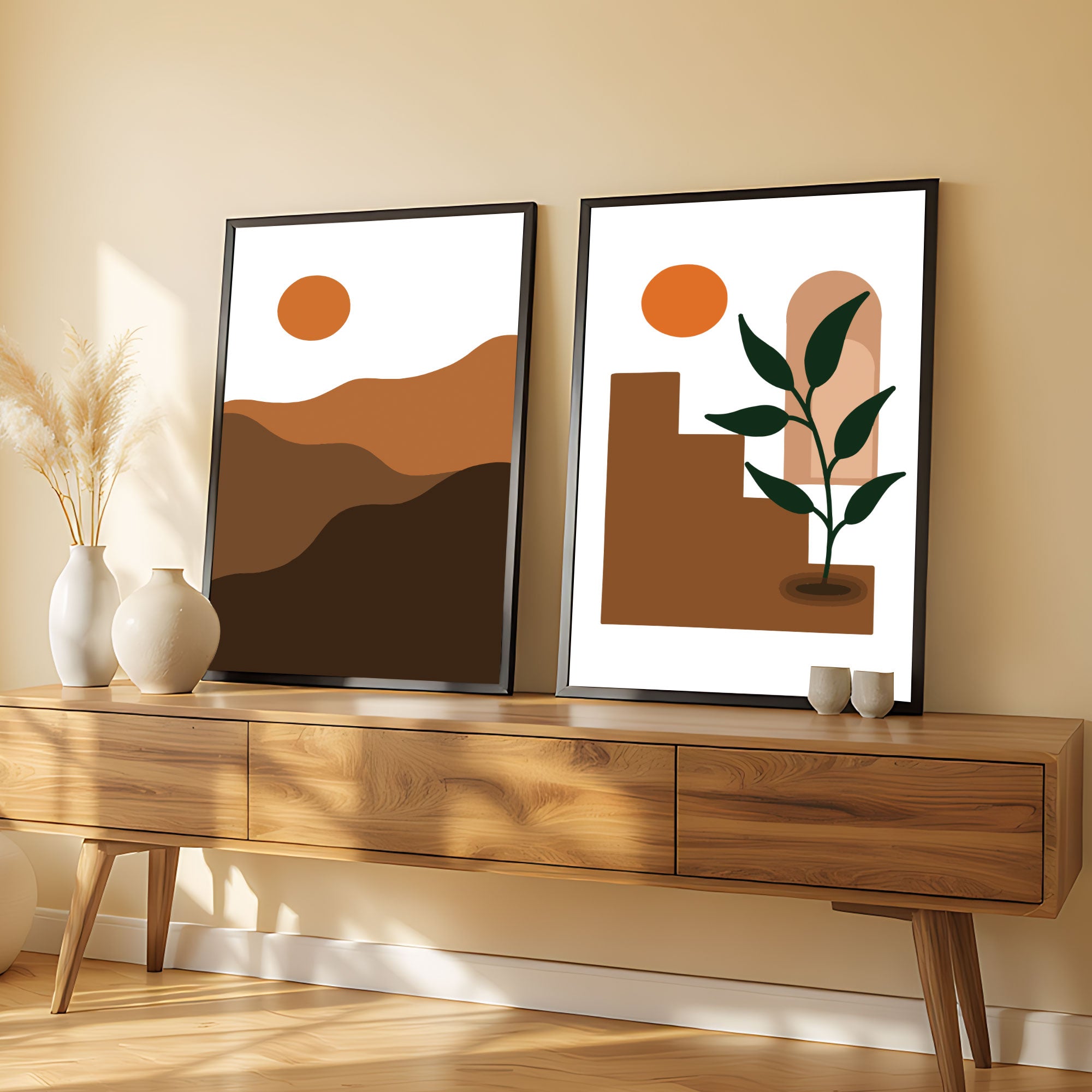 The Castle Decor Boho Wall Art for Living Room Big Size | Framed Abstract Botanical Paintings for Living Room & Bedroom | Modern Home Decoration & Perfect Gifting Option | Set of 2 (11×17 Inch Each)9