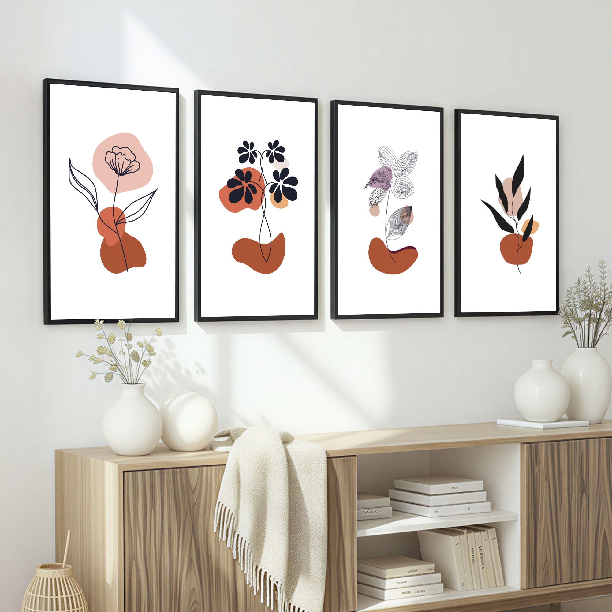 The Castle Decor Boho Wall Art for Living Room Big Size | Framed Abstract Botanical Paintings for Living Room & Bedroom | Modern Home Decoration & Perfect Gifting Option | Set of 4 (11×17 Inch Each)4