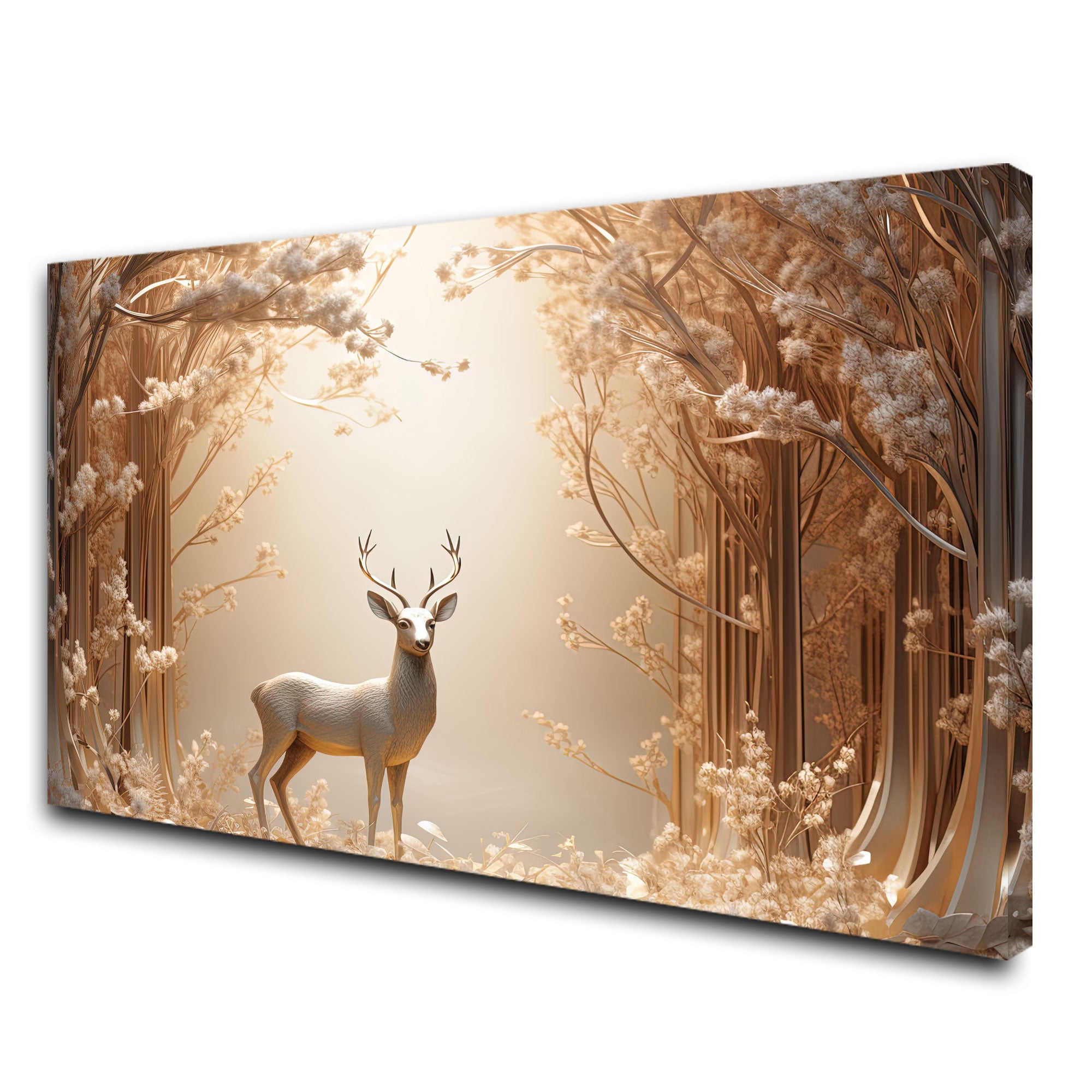 White Golden deer Canvas painting with frame Big Size Wall Art for living room,Bedroom,Drawing room,Hotels