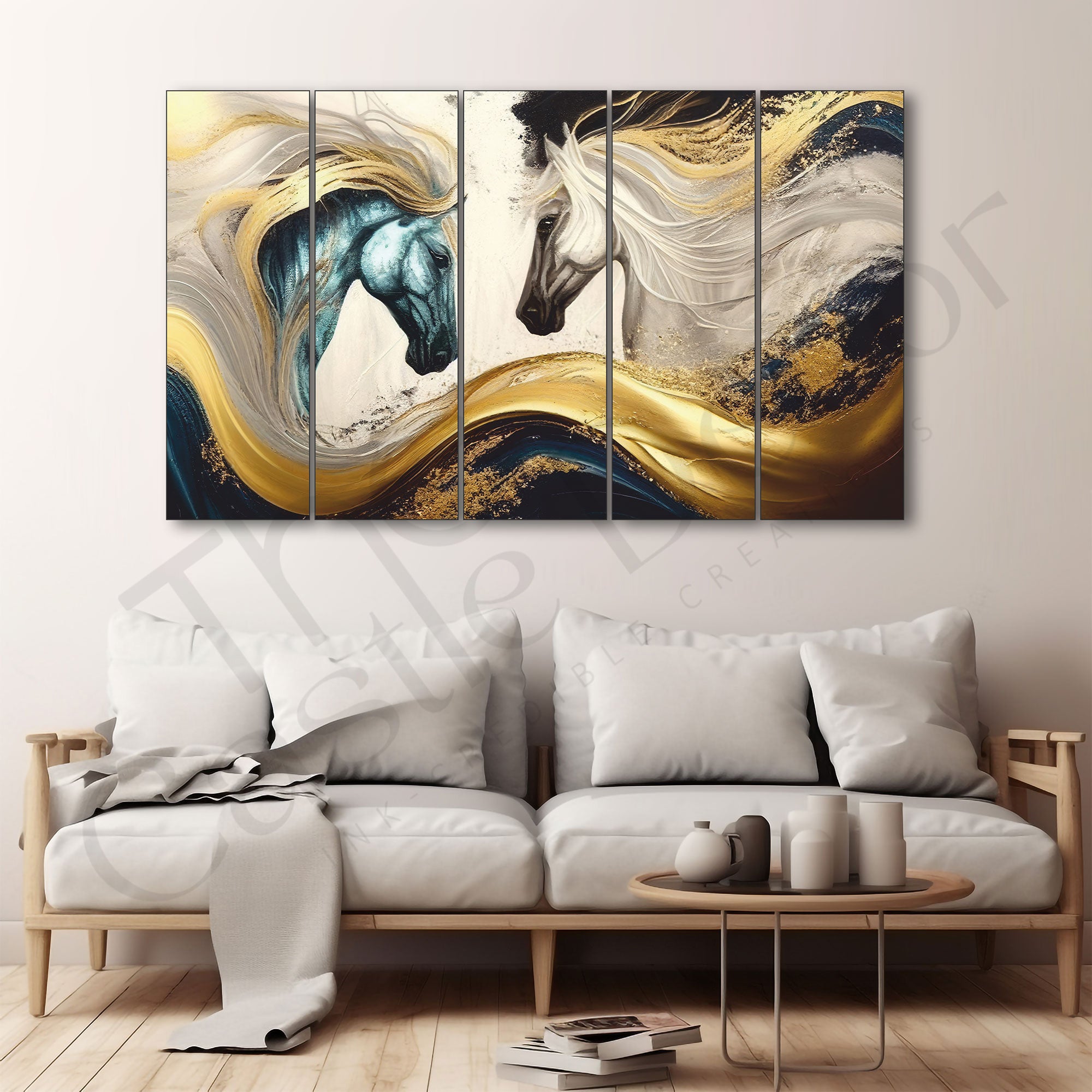 Vastu Modern Horses Painting Set of 5 for Home Decoration