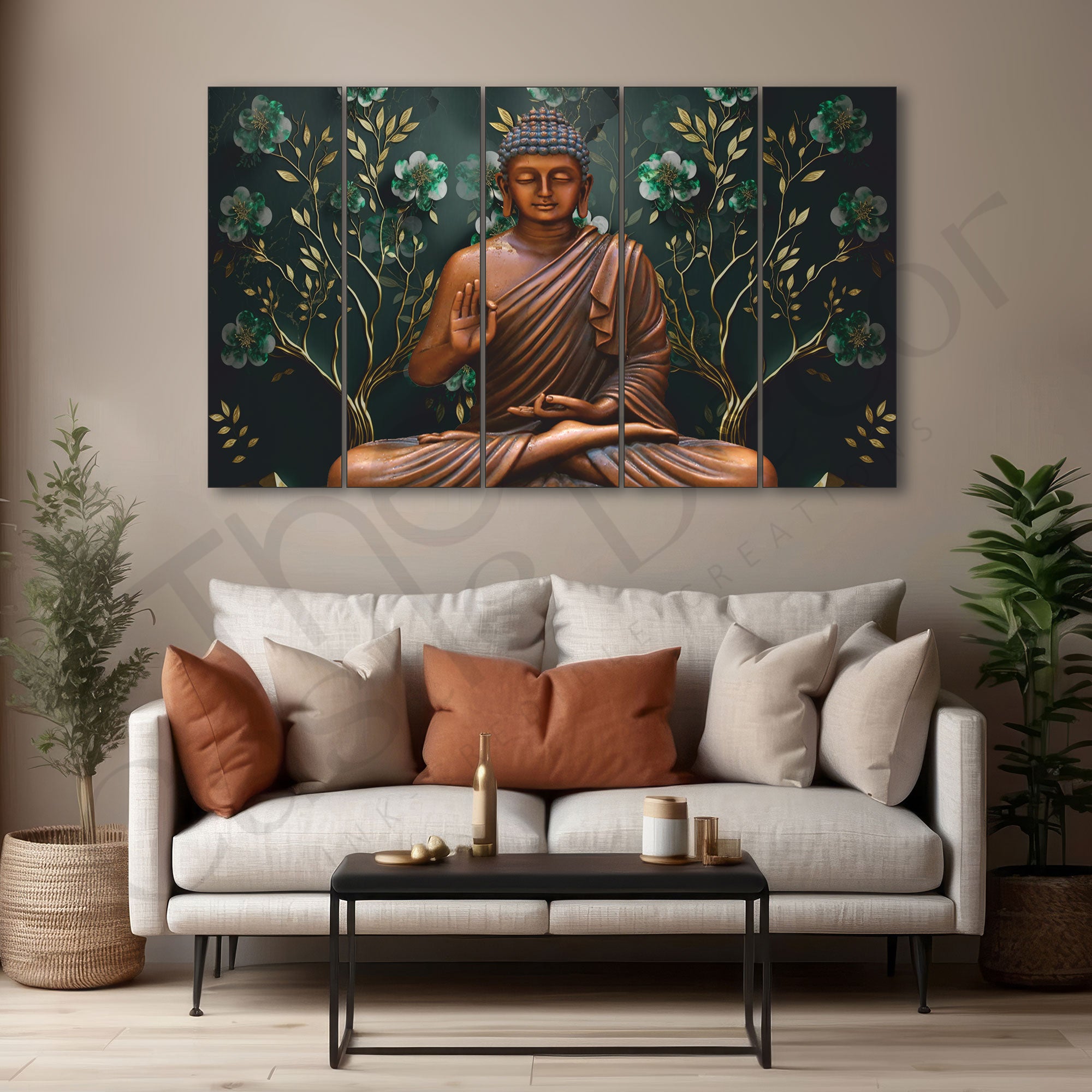 Lord Budha Flowers Painting Set of 5 for Home Decoration