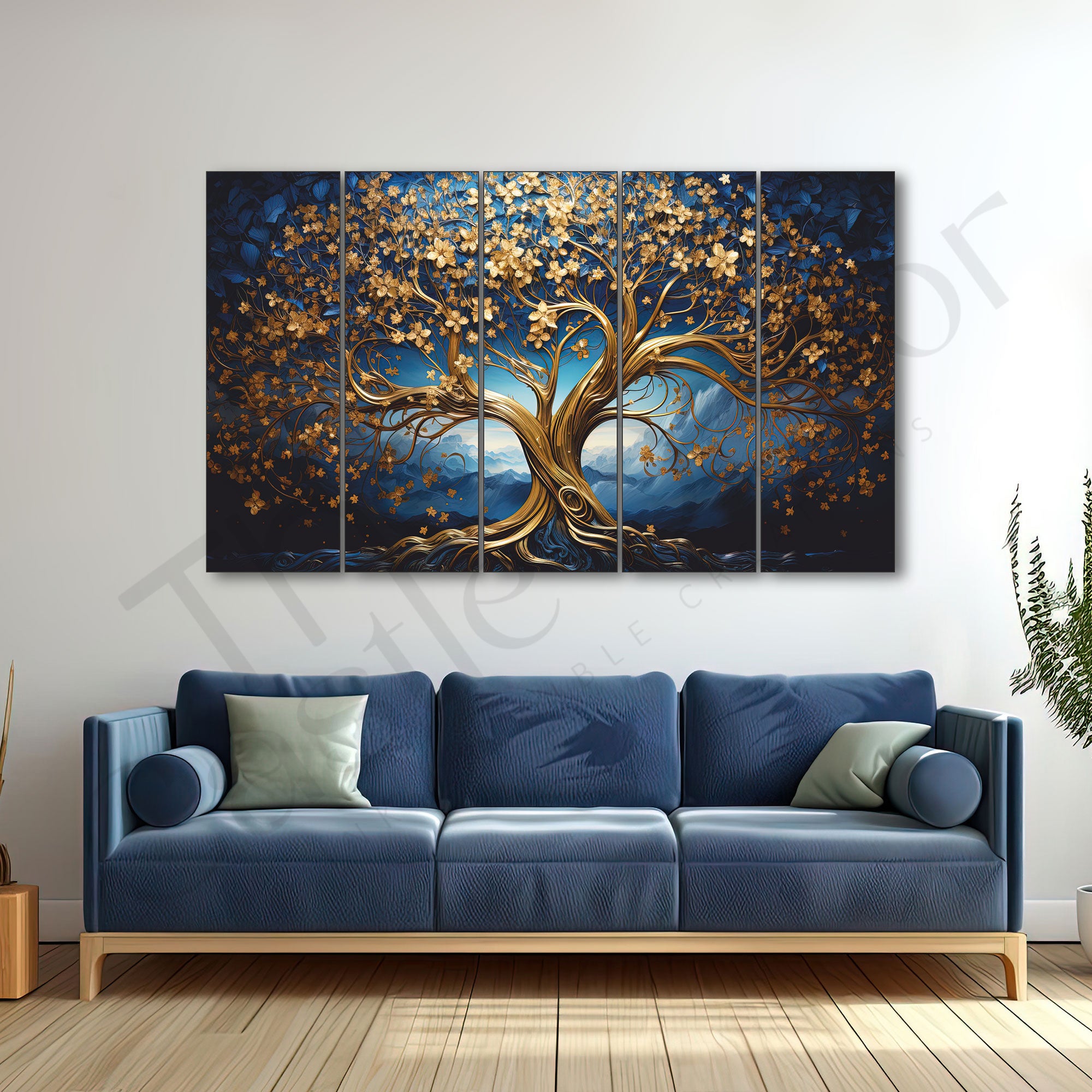 Golden Trees Painting Set of 5 for Home Decoration