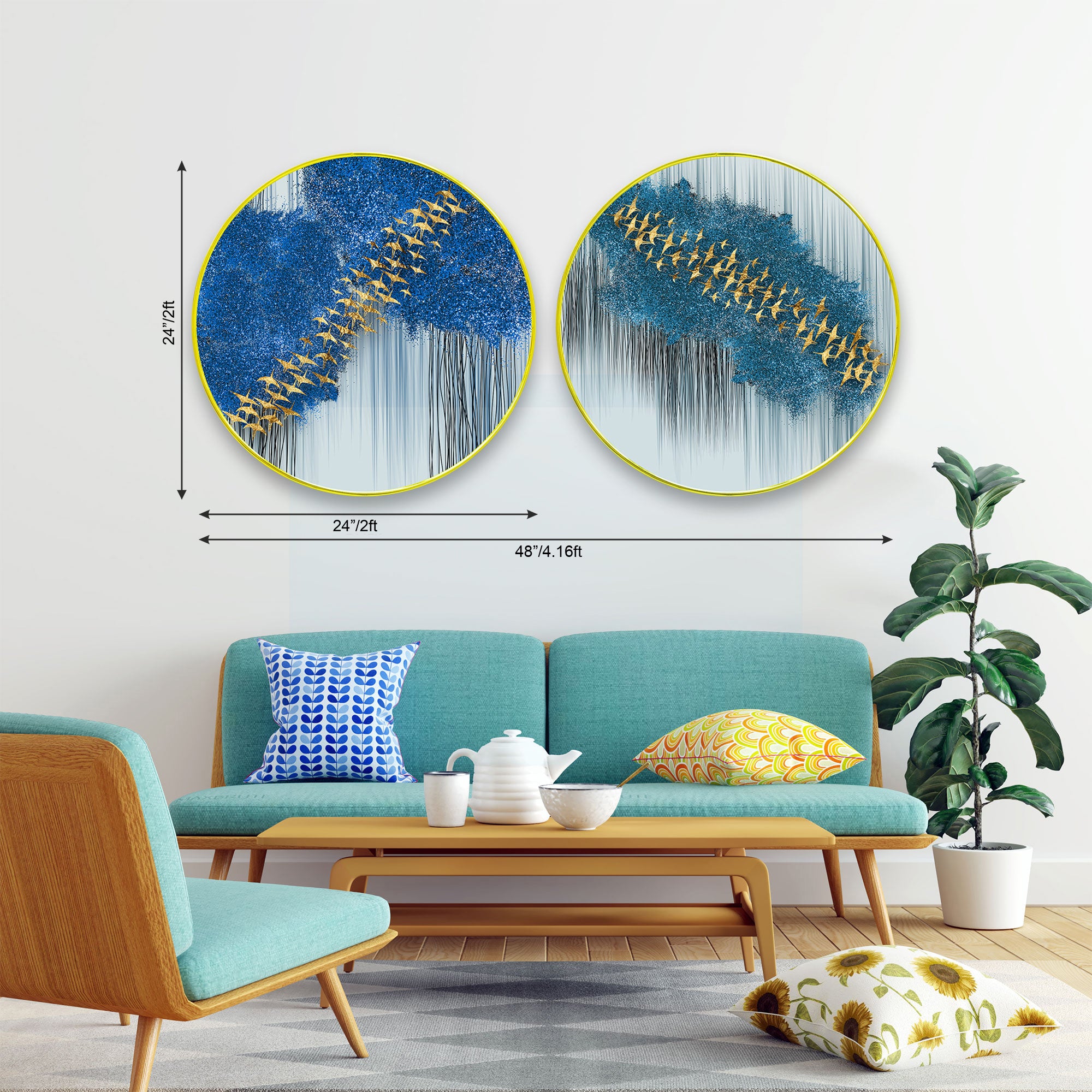 Birds Sparkle Wooden Wall Plates Set of 2 for Home Decoration Art-46